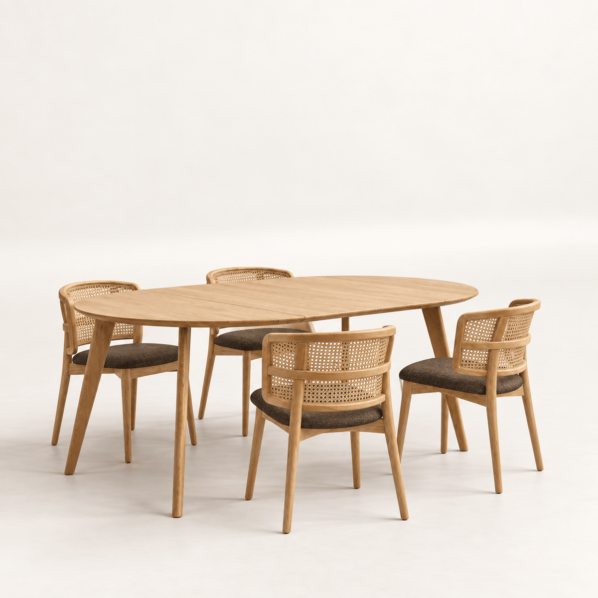 7MAGOKfurniture Dining Table & Chair Set Extending Round Dining Table Set with LISBOA Dining Chairs | KANTAR COLLECTION