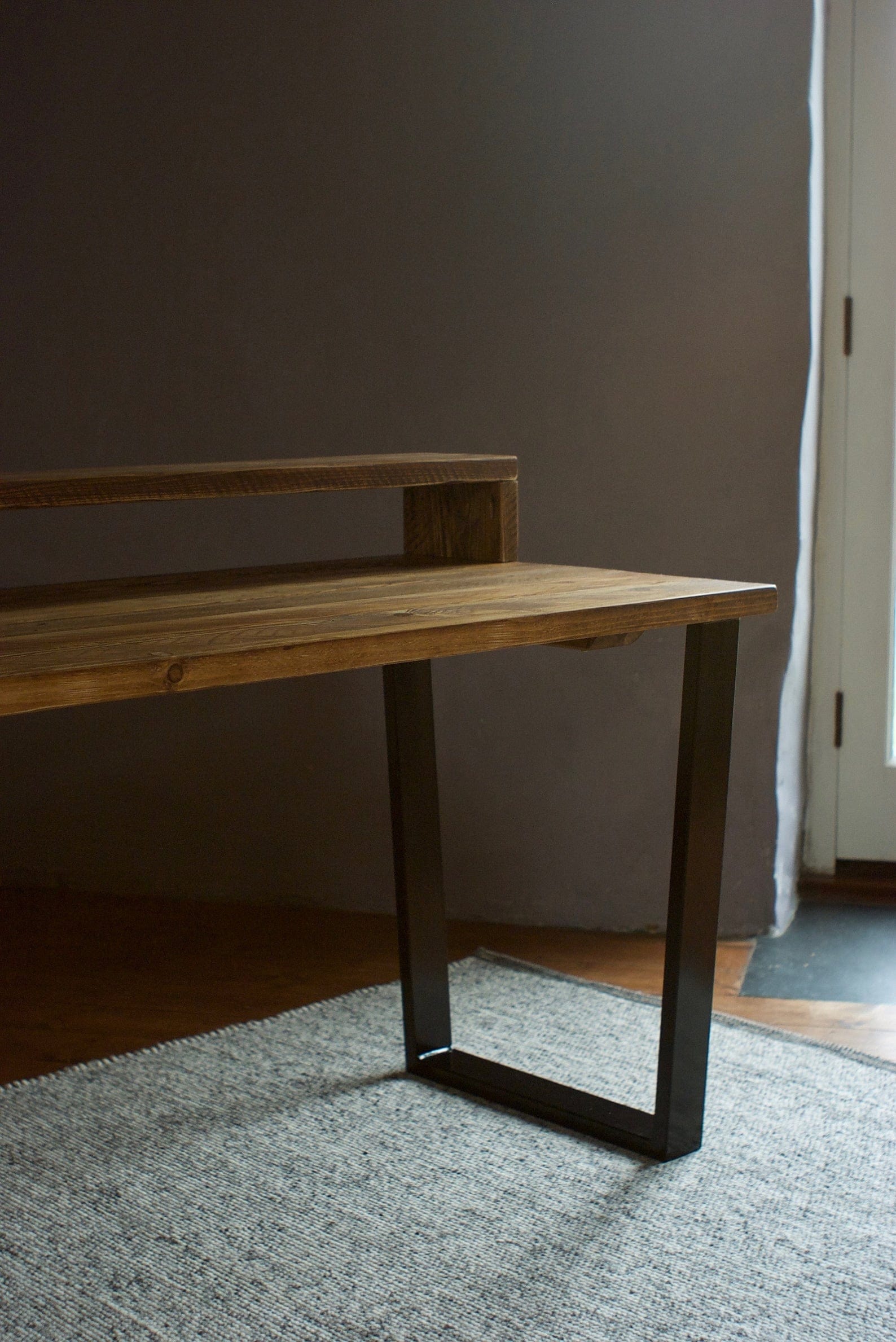 7MAGOKfurniture Desks Desk with Monitor Stand, Reclaimed Wood on Steel V-Frame Legs | INDUSTRIAL Collection