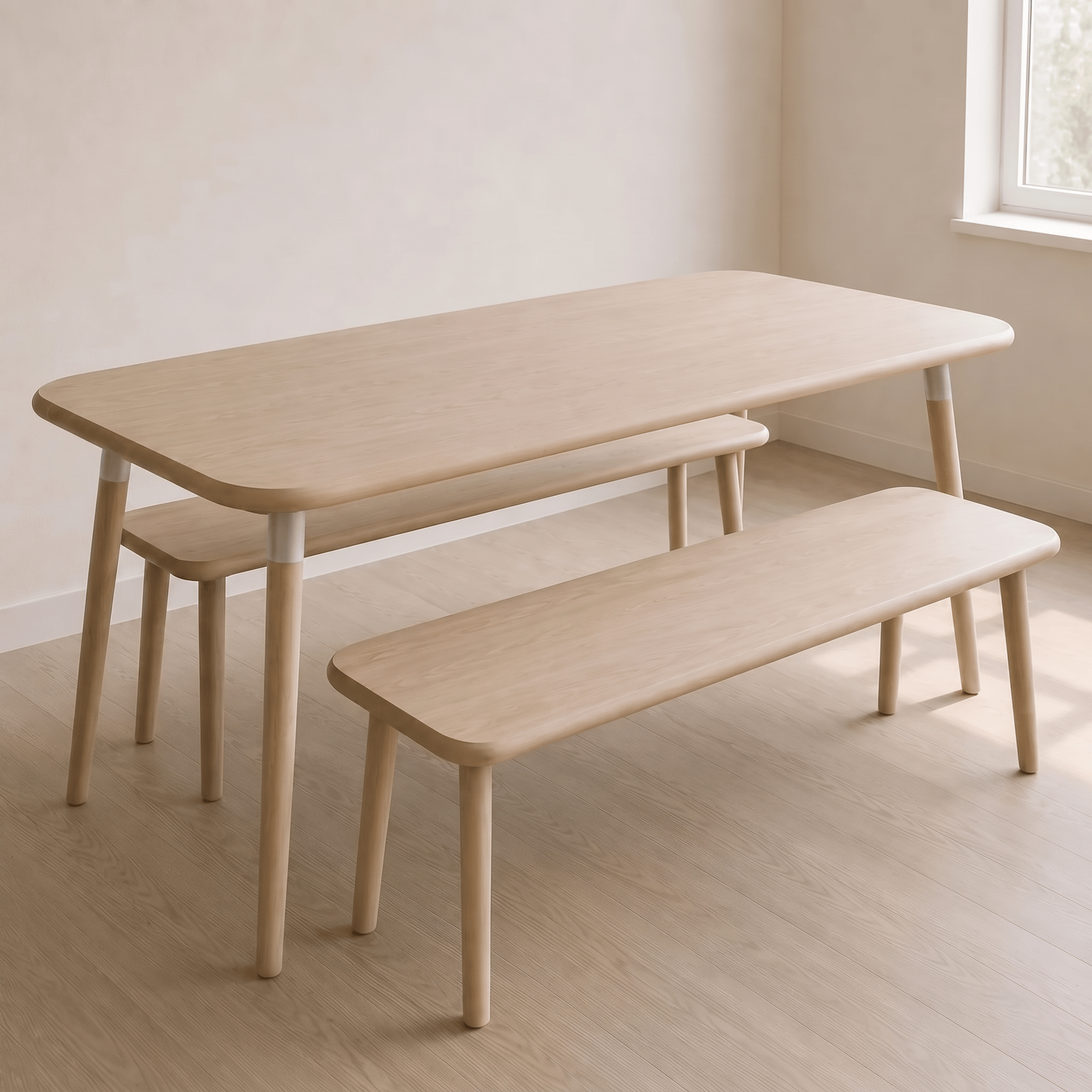 7MAGOKfurniture Dining Table & Bench Set Solid Oak Dining Set with Bench | KALMA Collection