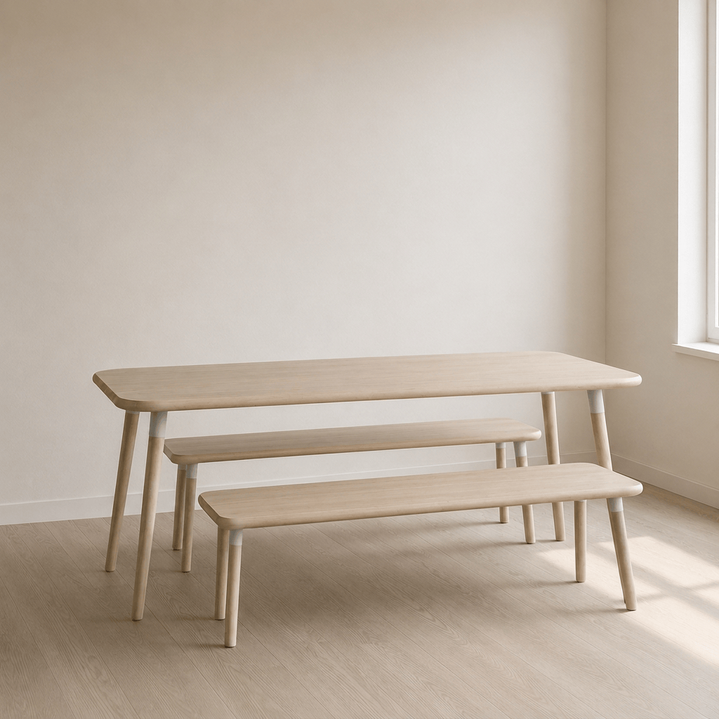 7MAGOKfurniture Dining Table & Bench Set Solid Oak Dining Set with Bench | KALMA Collection