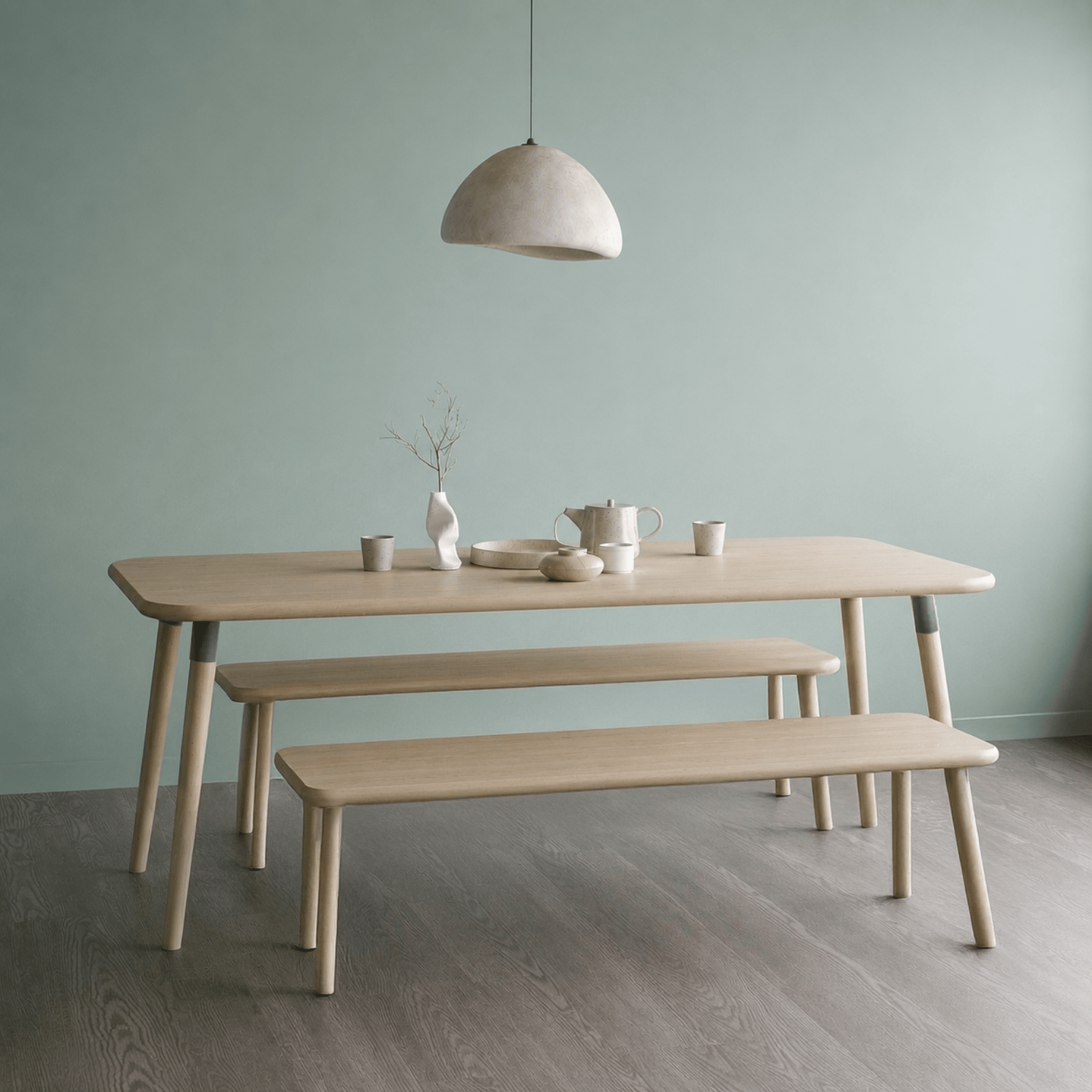 7MAGOKfurniture Dining Table & Bench Set Solid Oak Dining Table & Bench Set, Rectangular, 4–8 Seater, Danish Tapered Legs | KALMA Collection