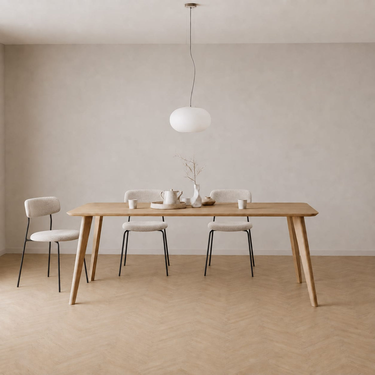 7MAGOKfurniture Dining Table & Chair Set Solid Oak Dining Set & Paris Chairs WHITE , Rectangular | KANTAR Collection