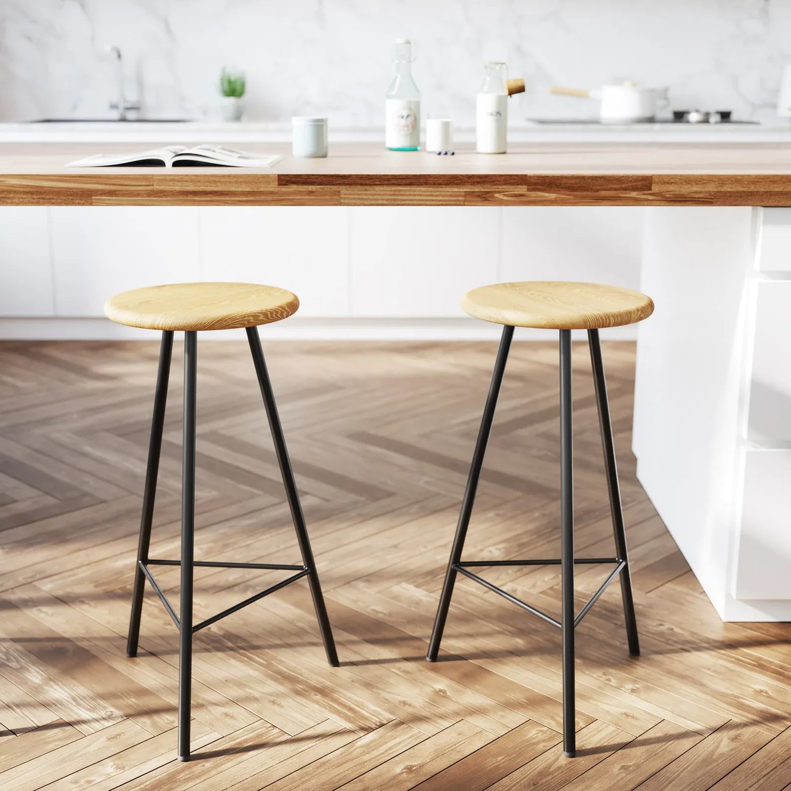 7MAGOKfurniture Kitchen & Dining chairs Solid Oak & Steel High Stool | Handmade in UK