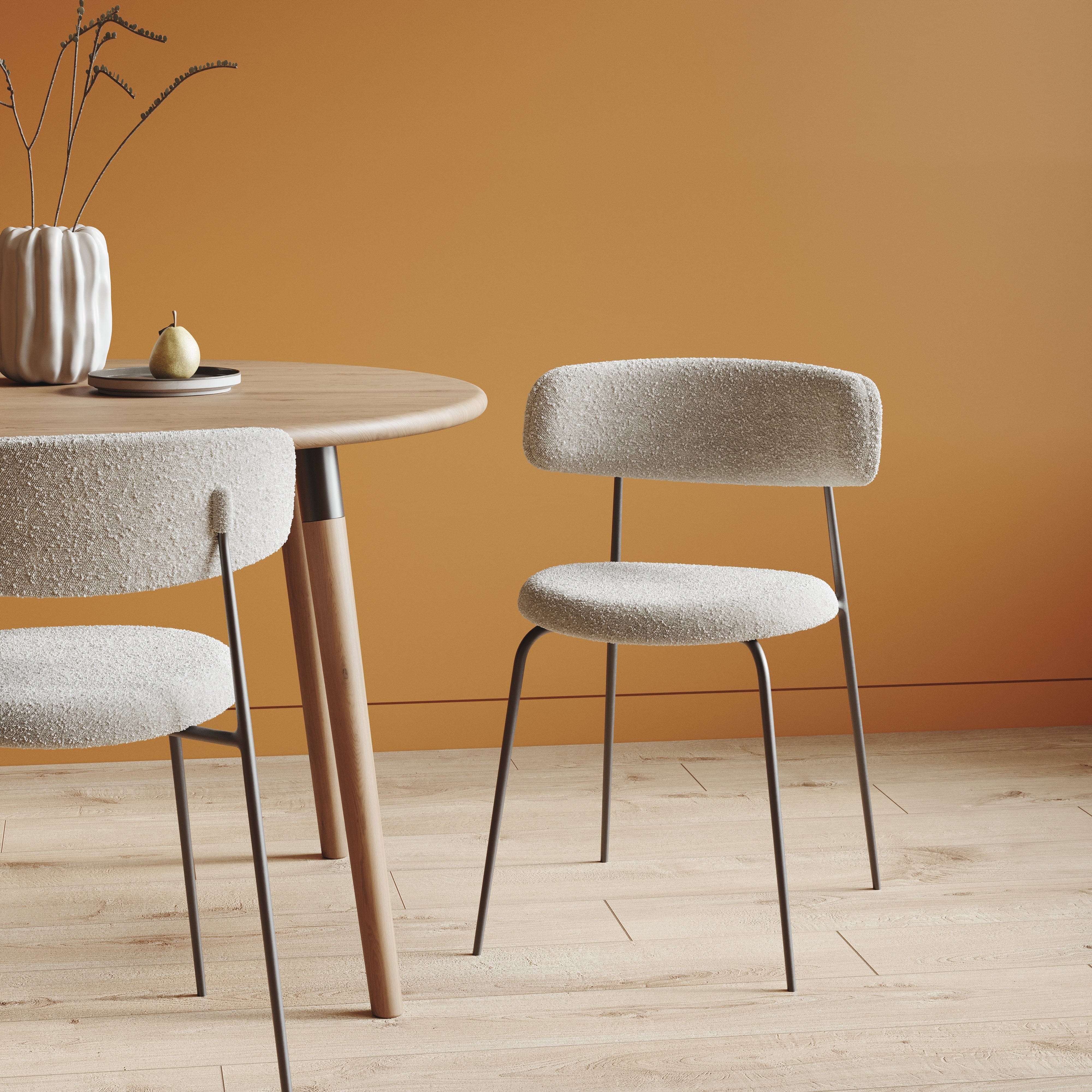 7MAGOKfurniture Kitchen & Dining chairs Upholstered Dining Chair, White & Brown Fabric, Steel Legs | x2 PARIS Chairs (white)