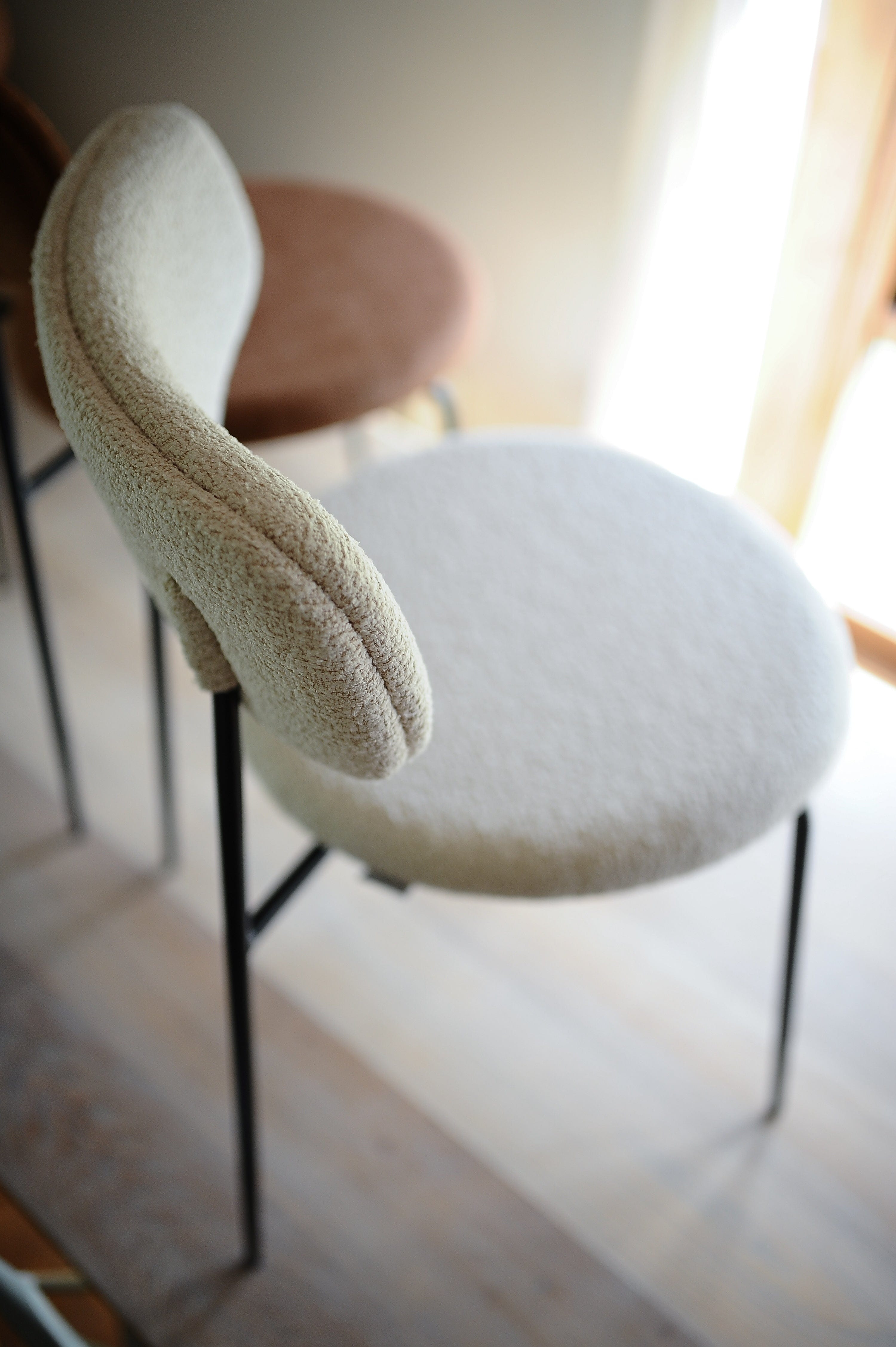 7MAGOKfurniture Kitchen & Dining chairs Upholstered Dining Chair, White & Brown Fabric, Steel Legs | x2 PARIS Chairs (white)