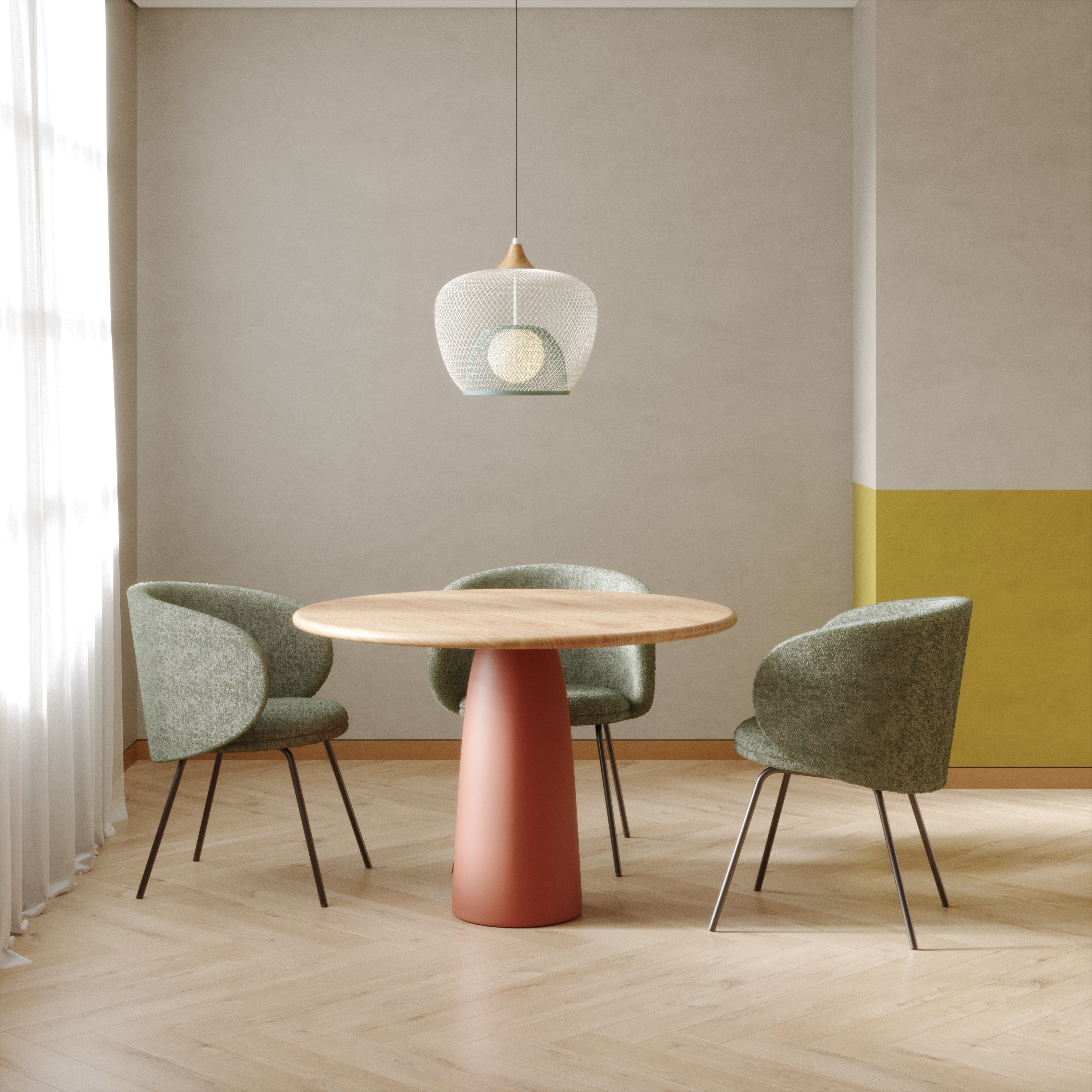 7MAGOKfurniture Kitchen & Dining Room Tables Round Dining Table, Central Pedestal Base, Solid Oak Top | KWIN Collection