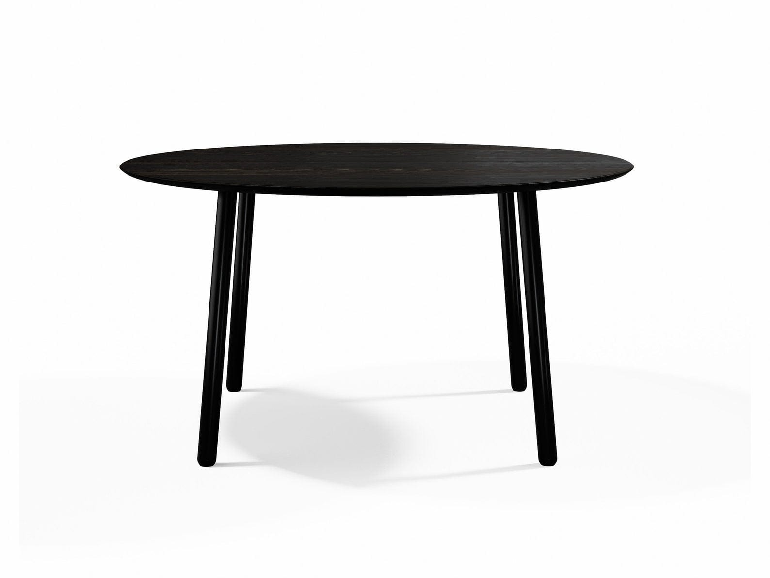 7MAGOKfurniture Kitchen & Dining Room Tables Round Dining Table in Black Oak on Black Steel Danish Legs, 4–6 Seater | EARTH Collection