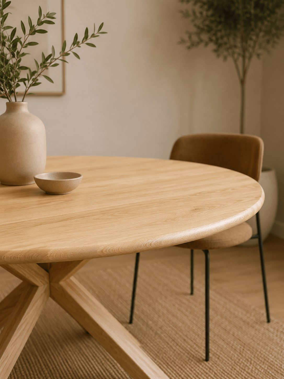 7MAGOKfurniture Kitchen & Dining Room Tables Solid Oak Round Dining Table, Pedestal Base, Seats 4–10 | KALMA Collection