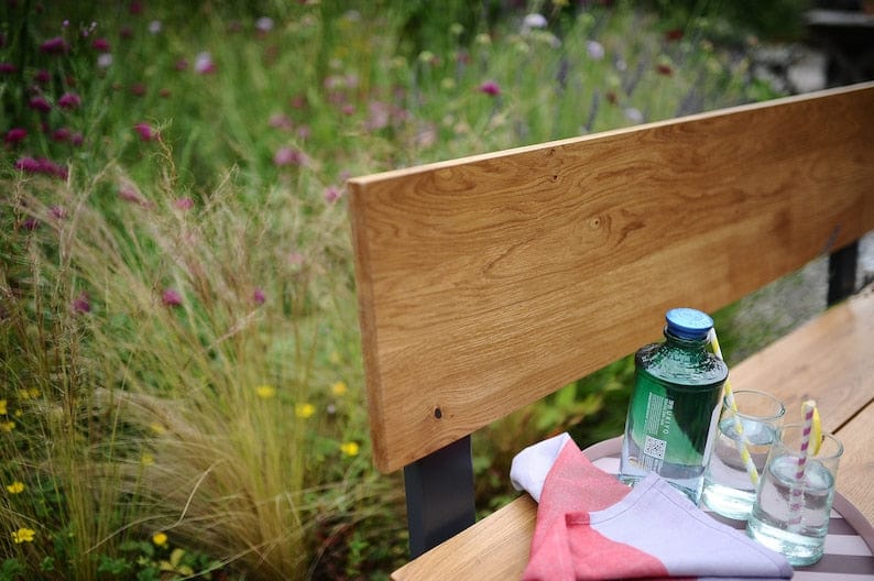 7MAGOKfurniture outdoor garden bench Outdoor Oak Seat on Industrial Steel Frame, Sustainable Design