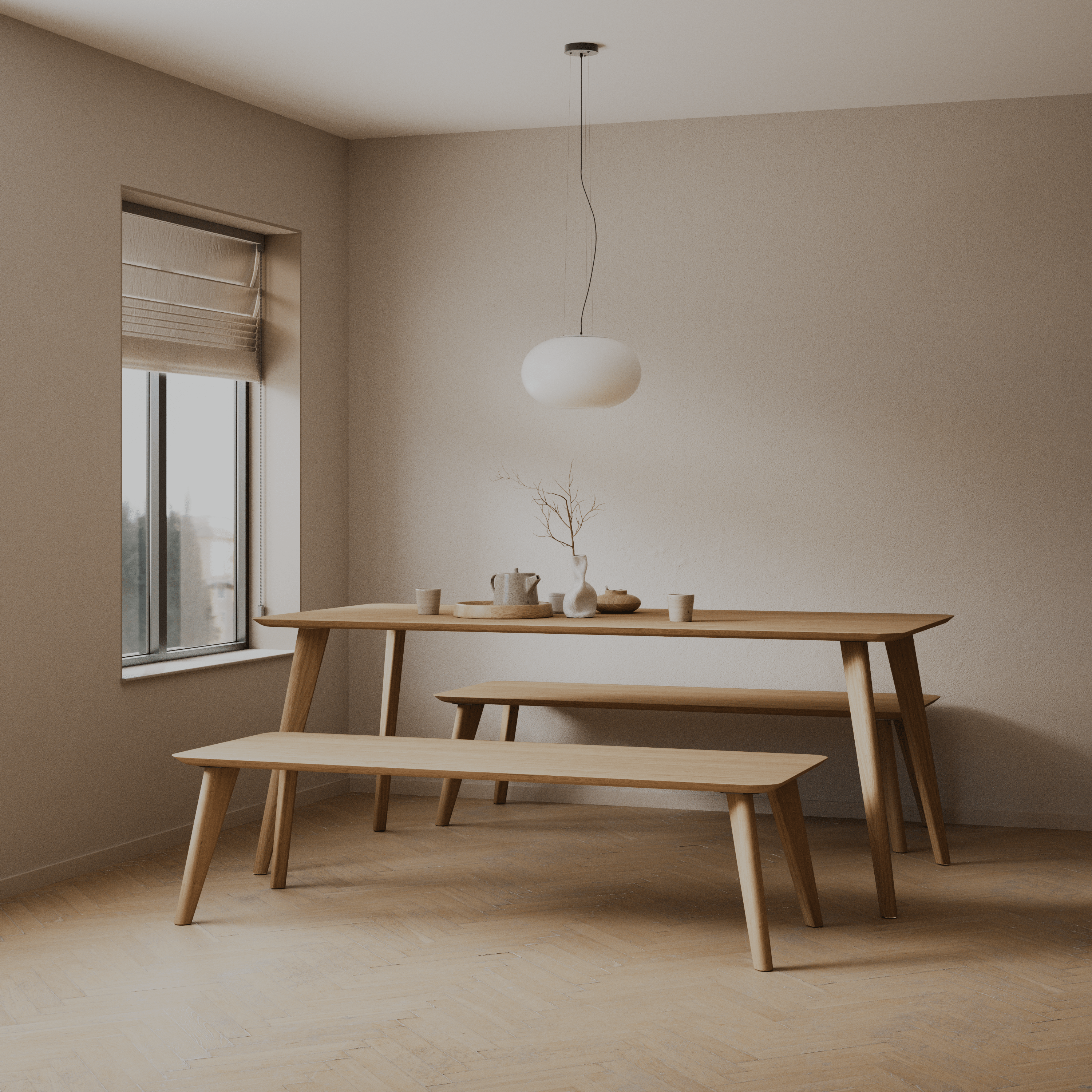 Dining Table & Bench Set, 4, 6, 8 Seater, Solid Oak / KANTAR Collection