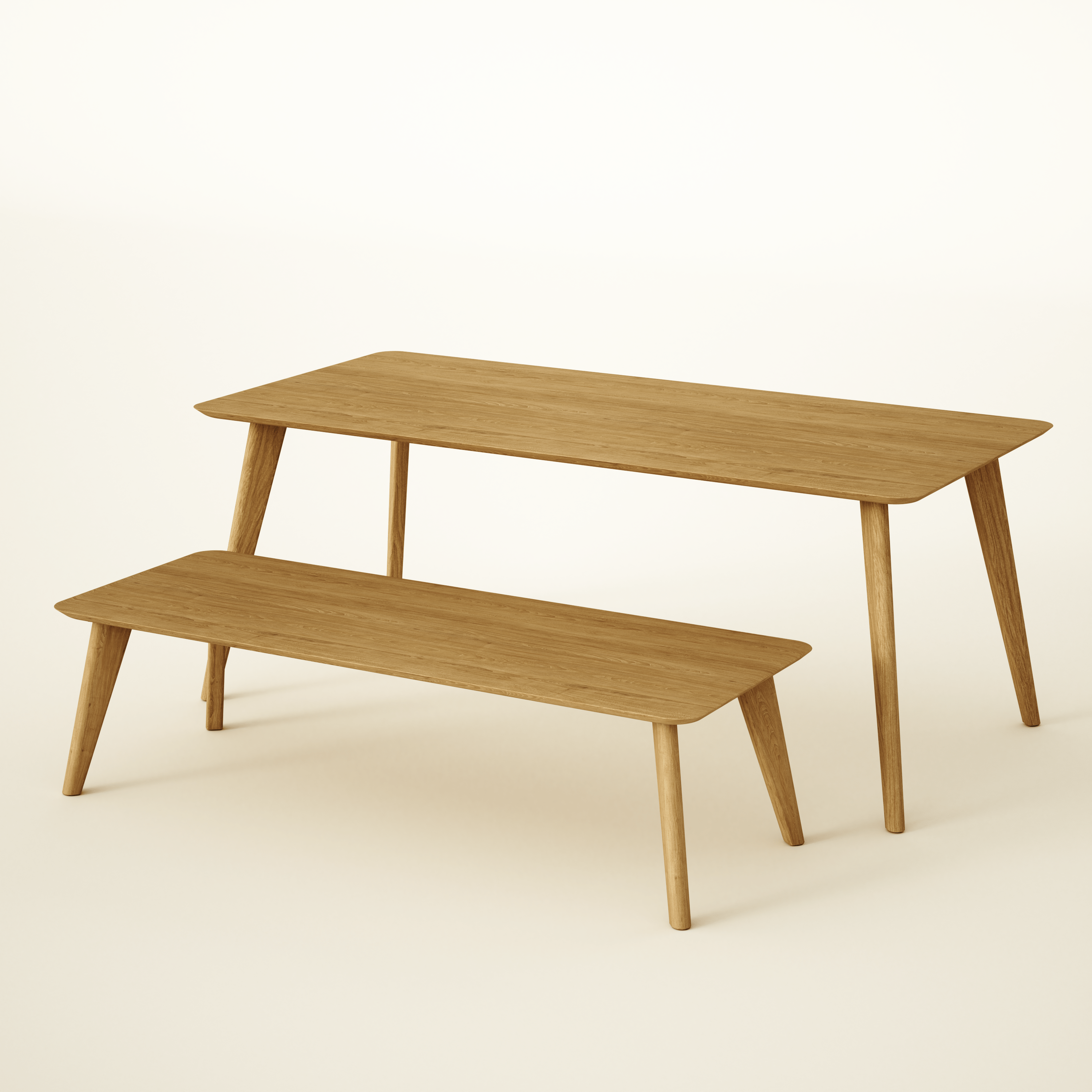 Dining Table & Bench Set, 4, 6, 8 Seater, Solid Oak / KANTAR Collection