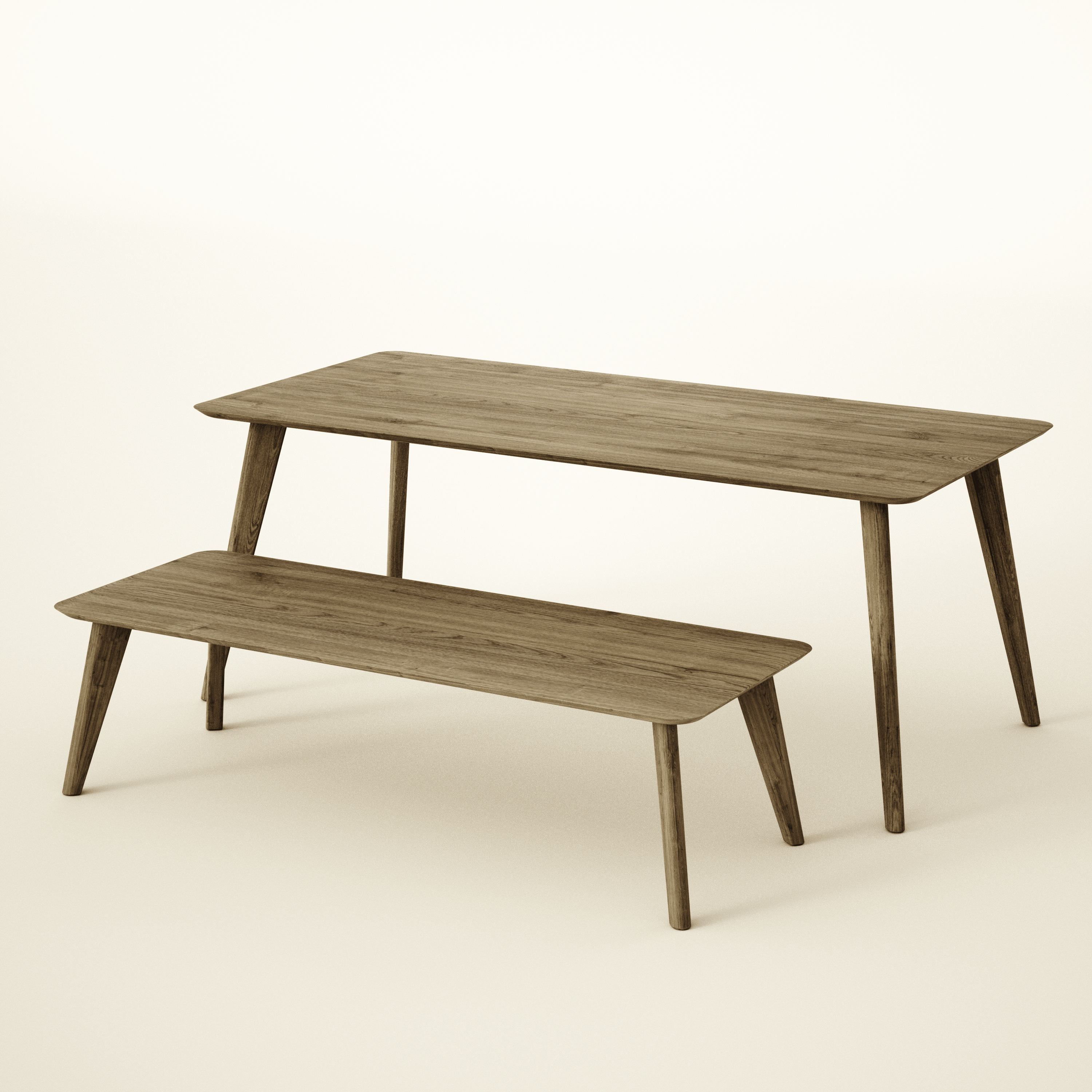 Dining Table & Bench Set, 4, 6, 8 Seater, Solid Oak / KANTAR Collection