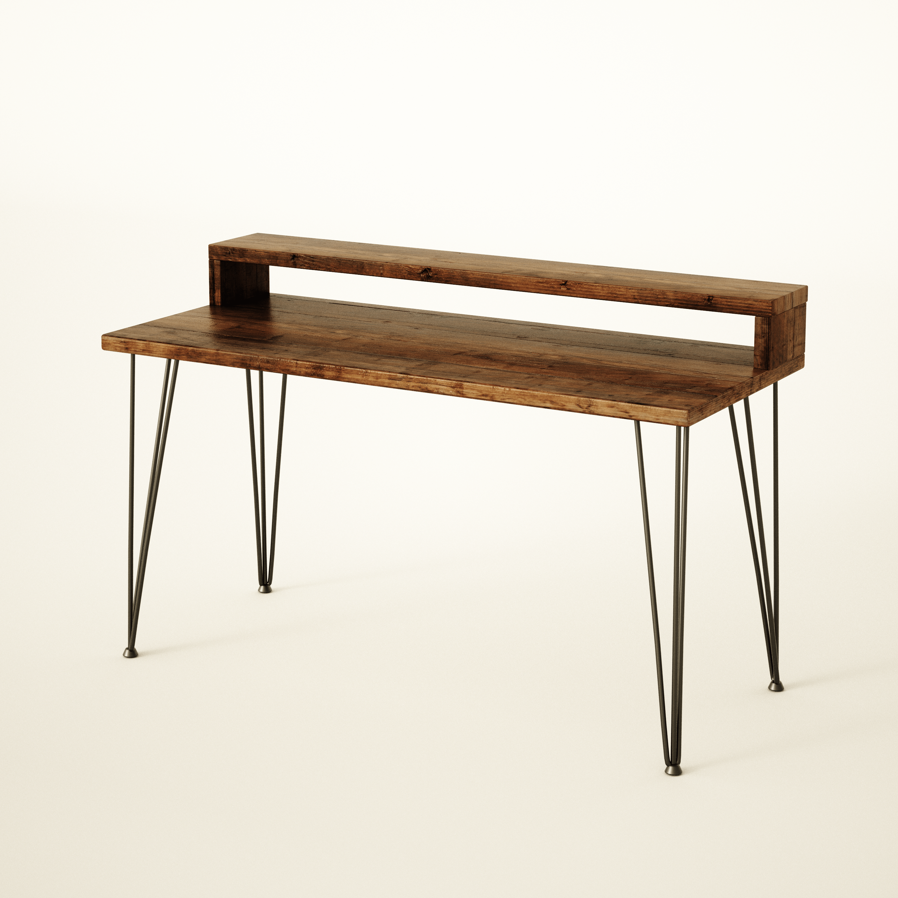 Desk with Monitor Stand, Reclaimed Wood on Hairpin Legs, Customisable / RECLAIMED Collection