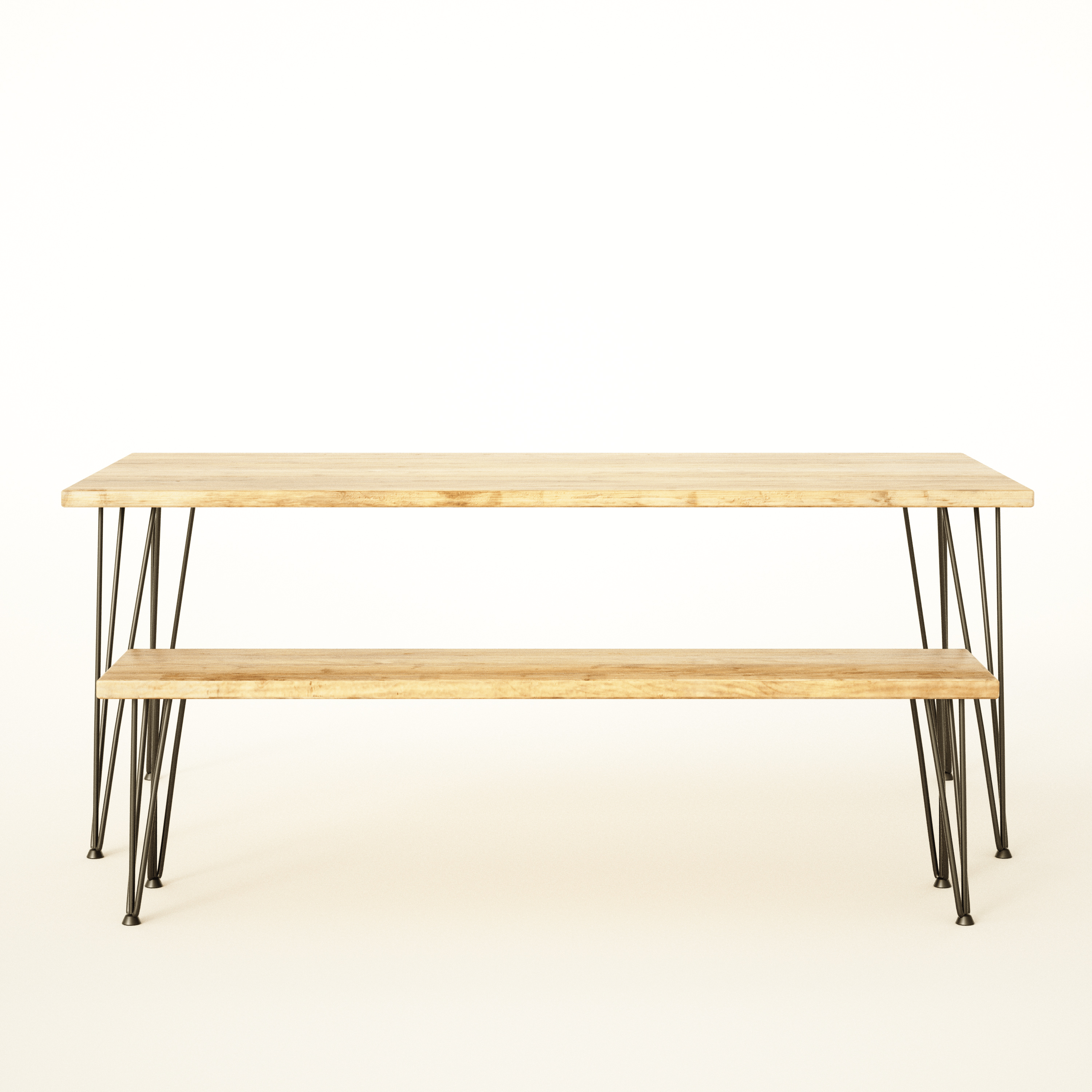 Mesa de comedor con patas de horquilla, madera maciza recuperada, personalizable / Colección RECLAIMED