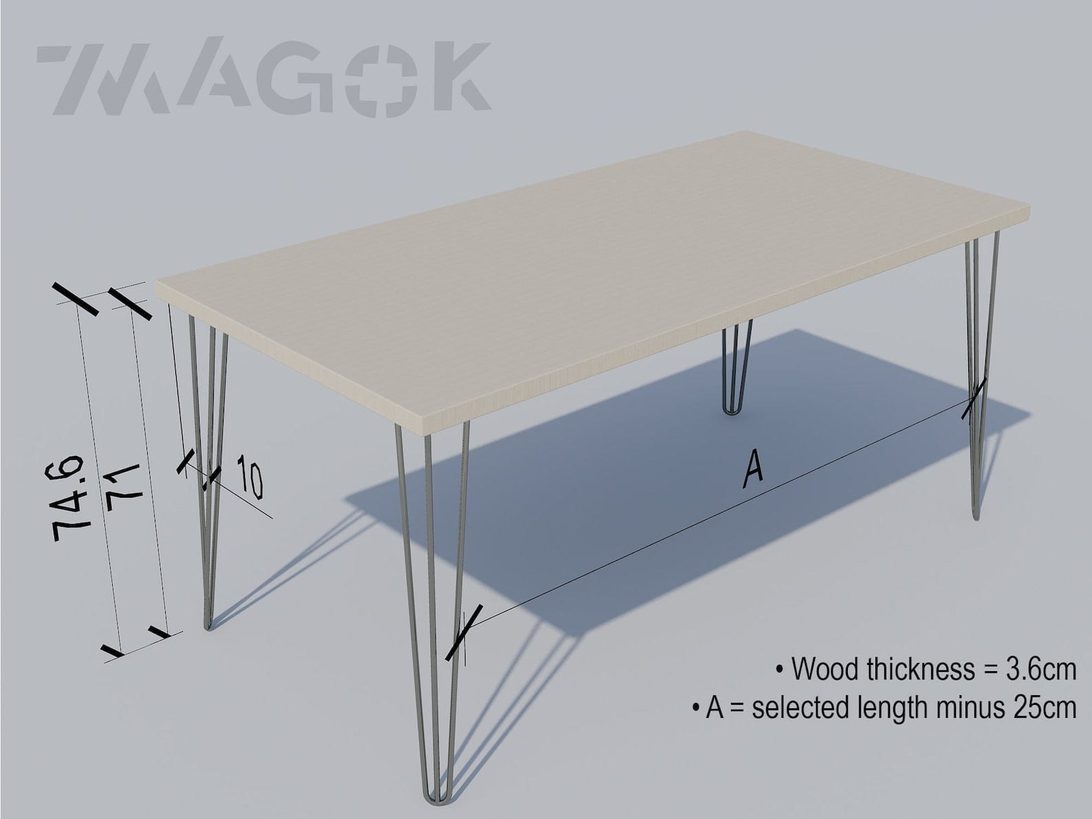 Büroschreibtisch, Platte aus Birkensperrholz auf Haarnadelbeinen / BIRCH PLY Kollektion