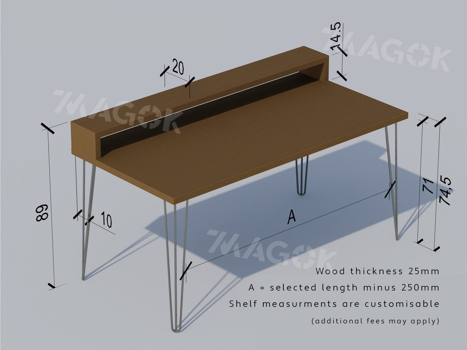 Desk with Monitor Stand, Reclaimed Wood on Hairpin Legs, Customisable / RECLAIMED Collection
