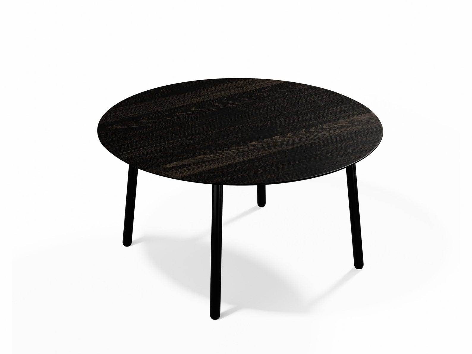 Round Dining Table in Black Oak on Black Steel Danish Legs, 4-6 seater / EARTH Collection