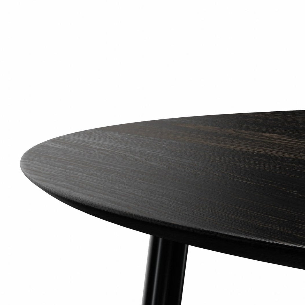 Round Dining Table in Black Oak on Black Steel Danish Legs, 4-6 seater / EARTH Collection