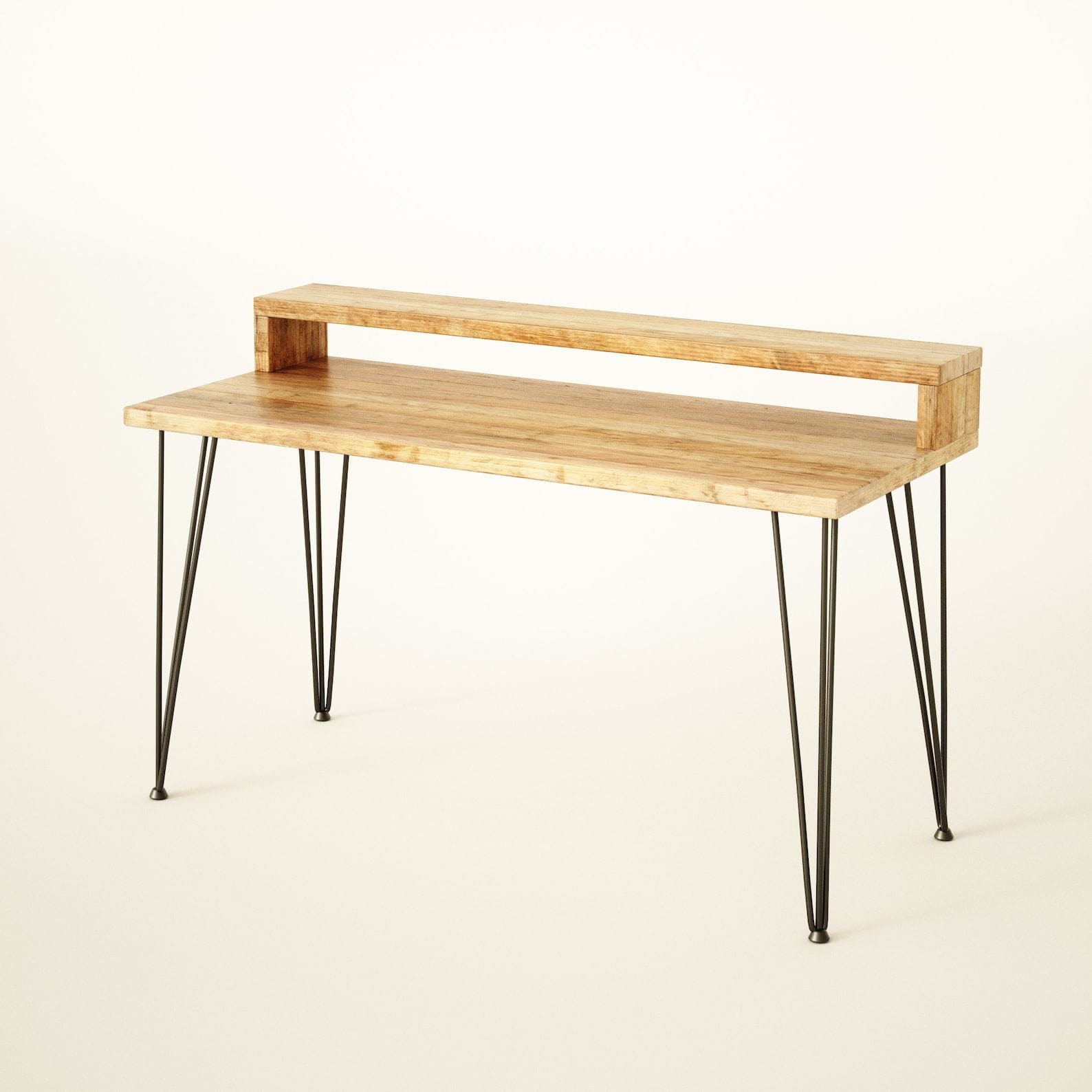 Desk with Monitor Stand, Reclaimed Wood on Hairpin Legs, Customisable / RECLAIMED Collection