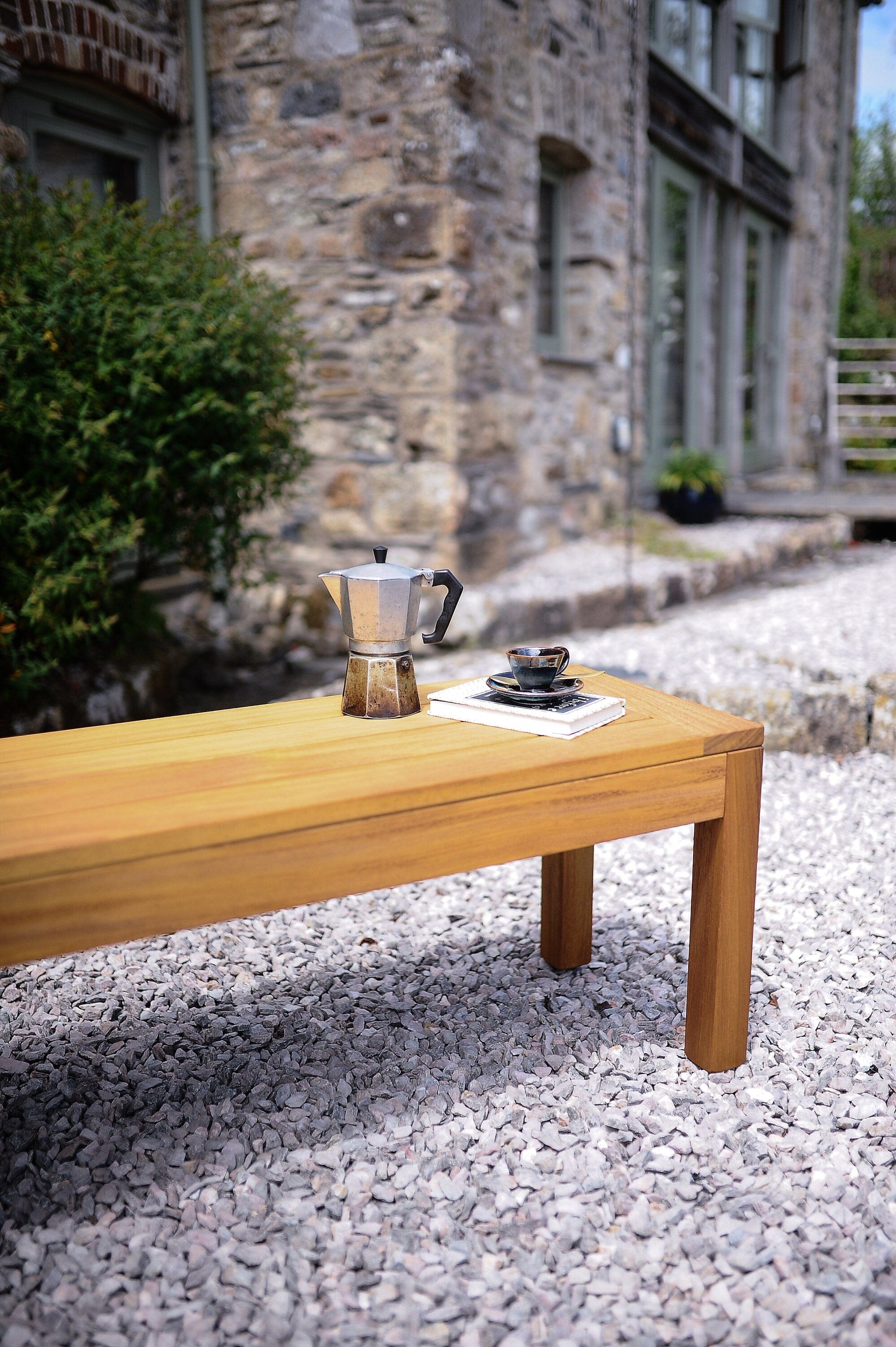 Outdoor Bench, Garden Patio Furniture, Sustainable Solid Iroko Wood / OUTDOOR collection