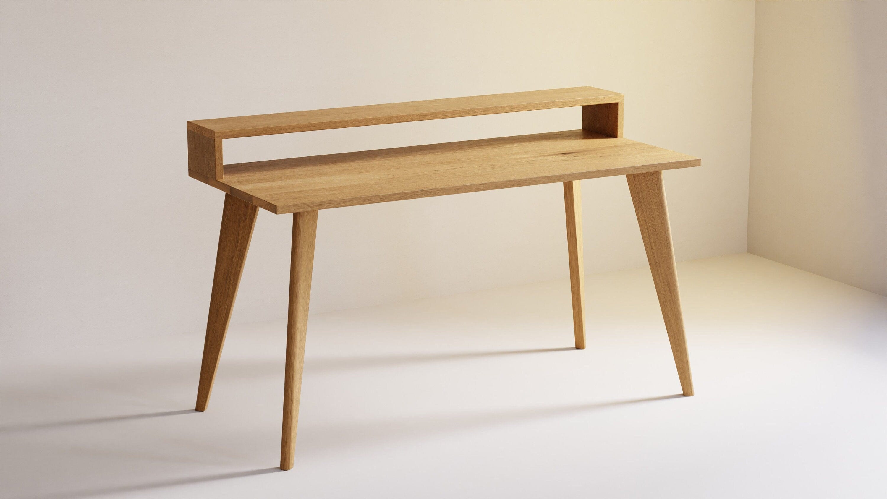 Oak Desk with Monitor Stand, Solid wood, Customisable, OAKWELL collection