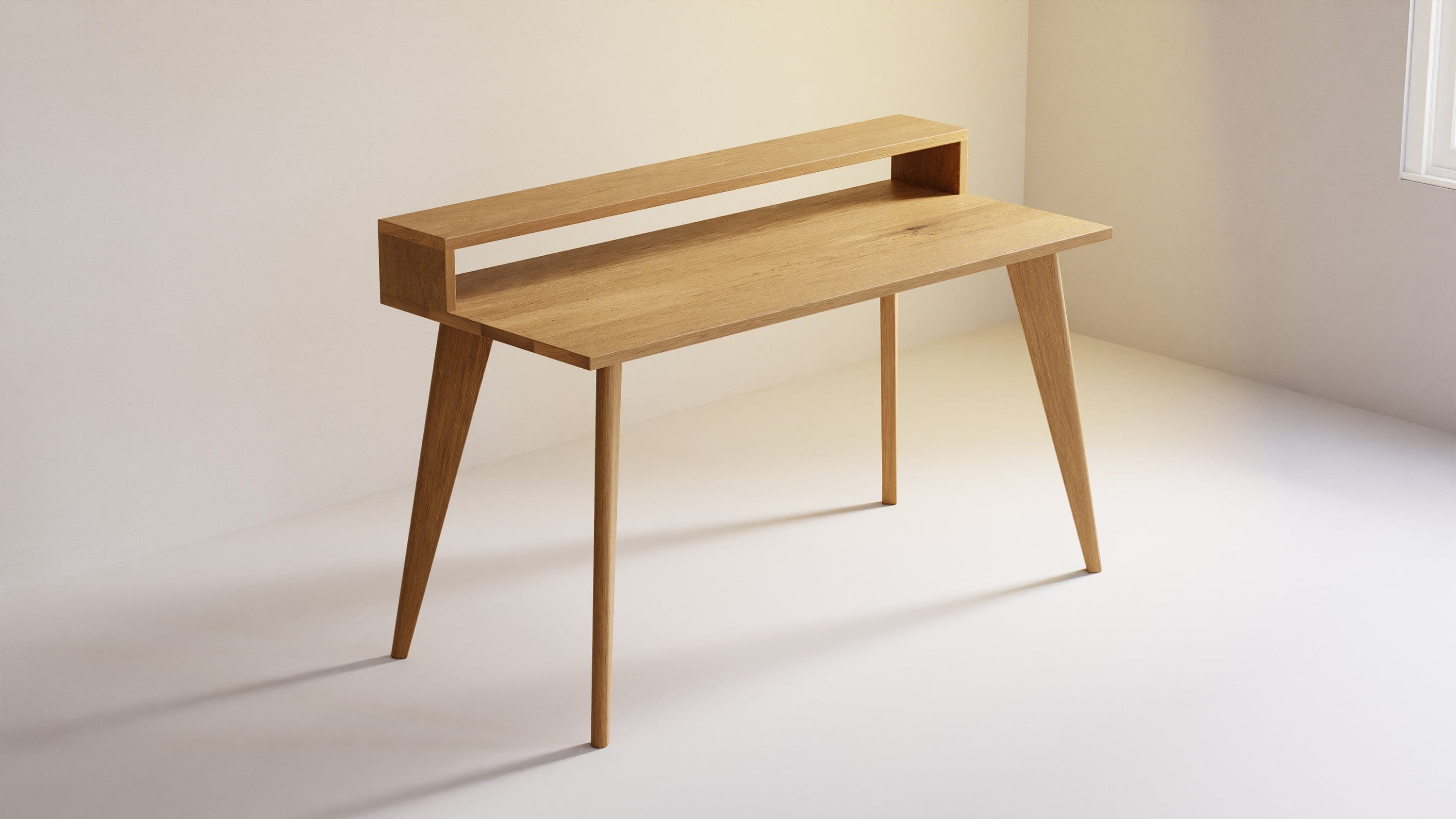 Oak Desk with Monitor Stand, Solid wood, Customisable, OAKWELL collection