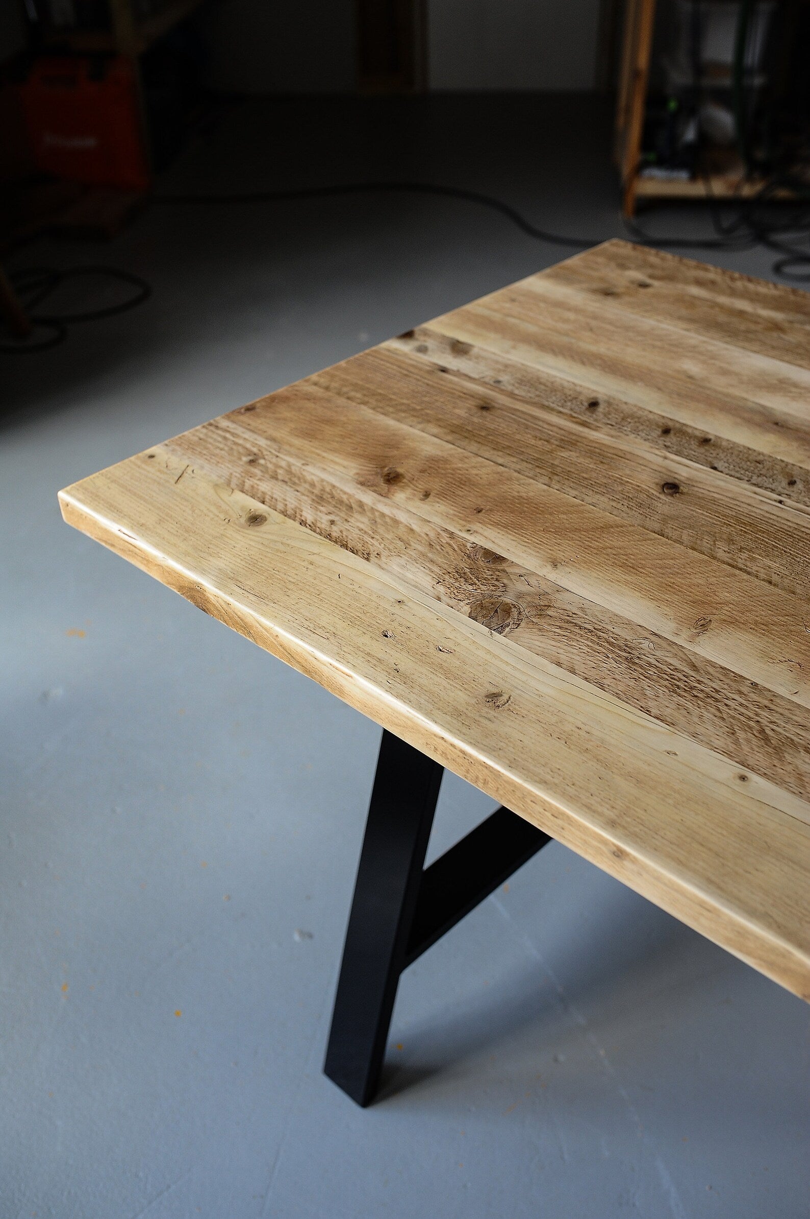 Industrial Dining Table, Reclaimed Wood on A-Frame Steel Legs / INDUSTRIAL Collection