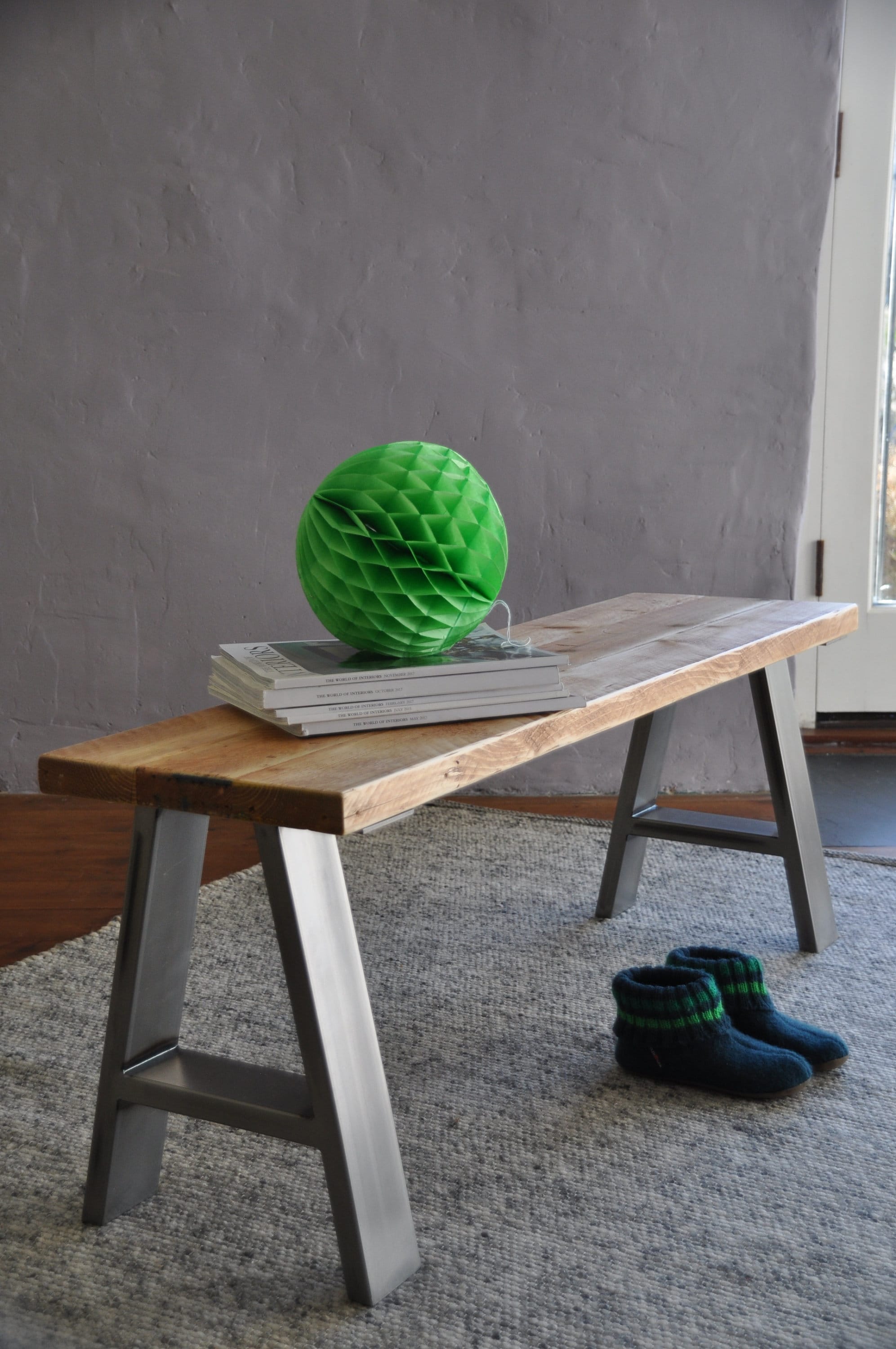 7MAGOKfurniture Benches Industrial, Rustic Bench, Reclaimed Scaffold Board, A-Frame Legs | INDUSTRIAL Collection