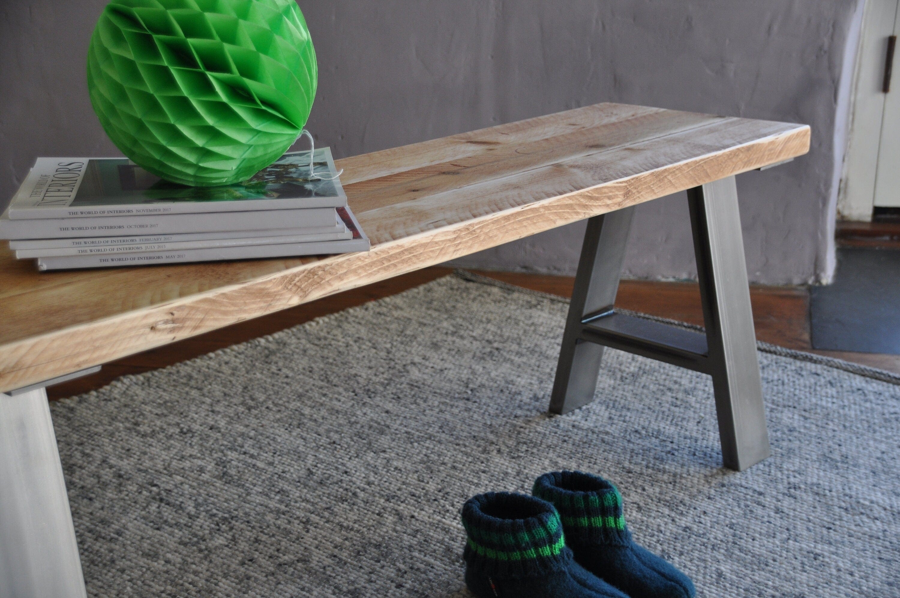 7MAGOKfurniture Benches Industrial, Rustic Bench, Reclaimed Scaffold Board, A-Frame Legs | INDUSTRIAL Collection