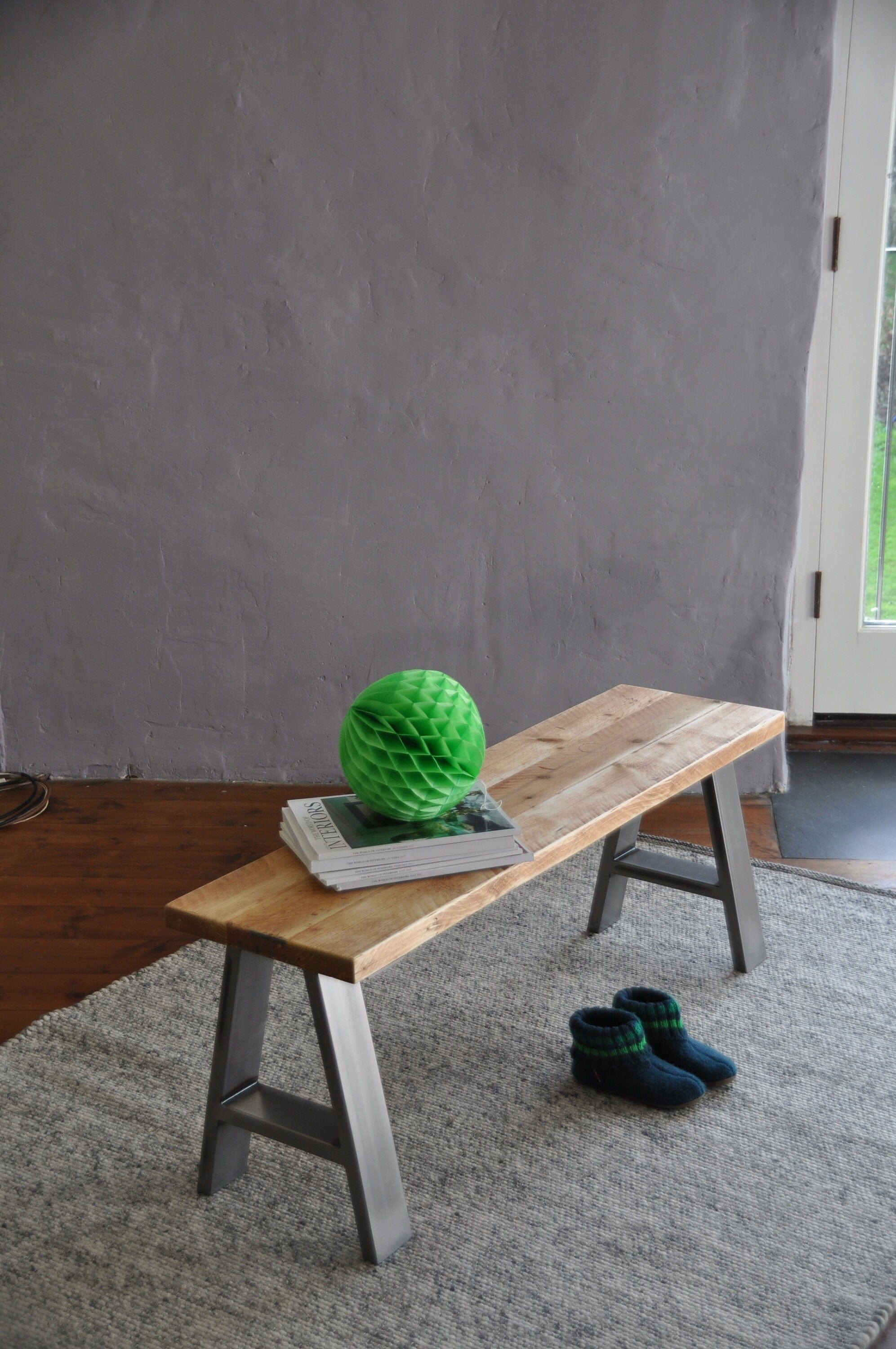 7MAGOKfurniture Benches Industrial, Rustic Bench, Reclaimed Scaffold Board, A-Frame Legs | INDUSTRIAL Collection