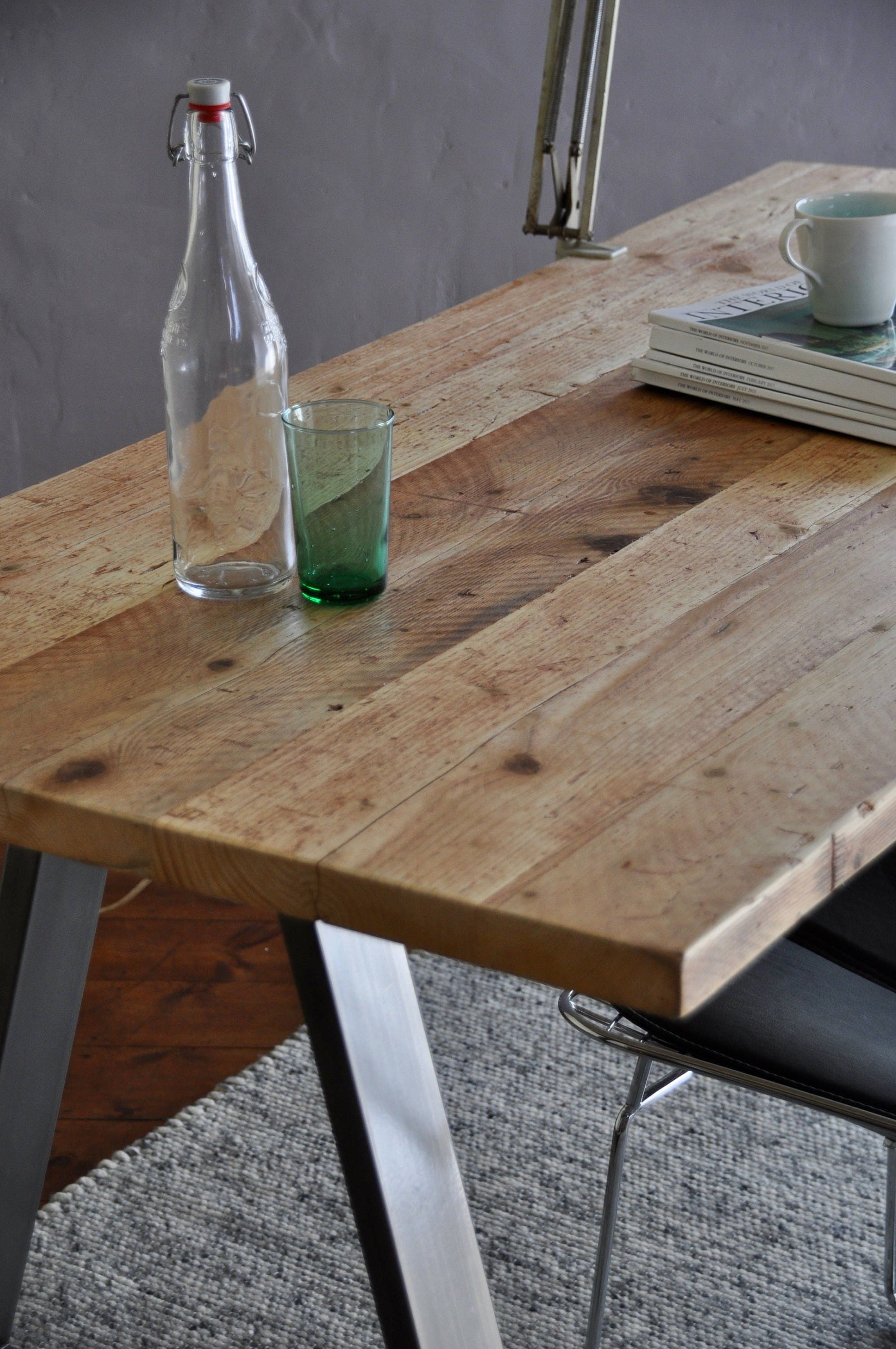 7MAGOKfurniture Desks Study Desk, WFH Bureau, Reclaimed Wood & A-Frame Steel Legs | INDUSTRIAL Collection