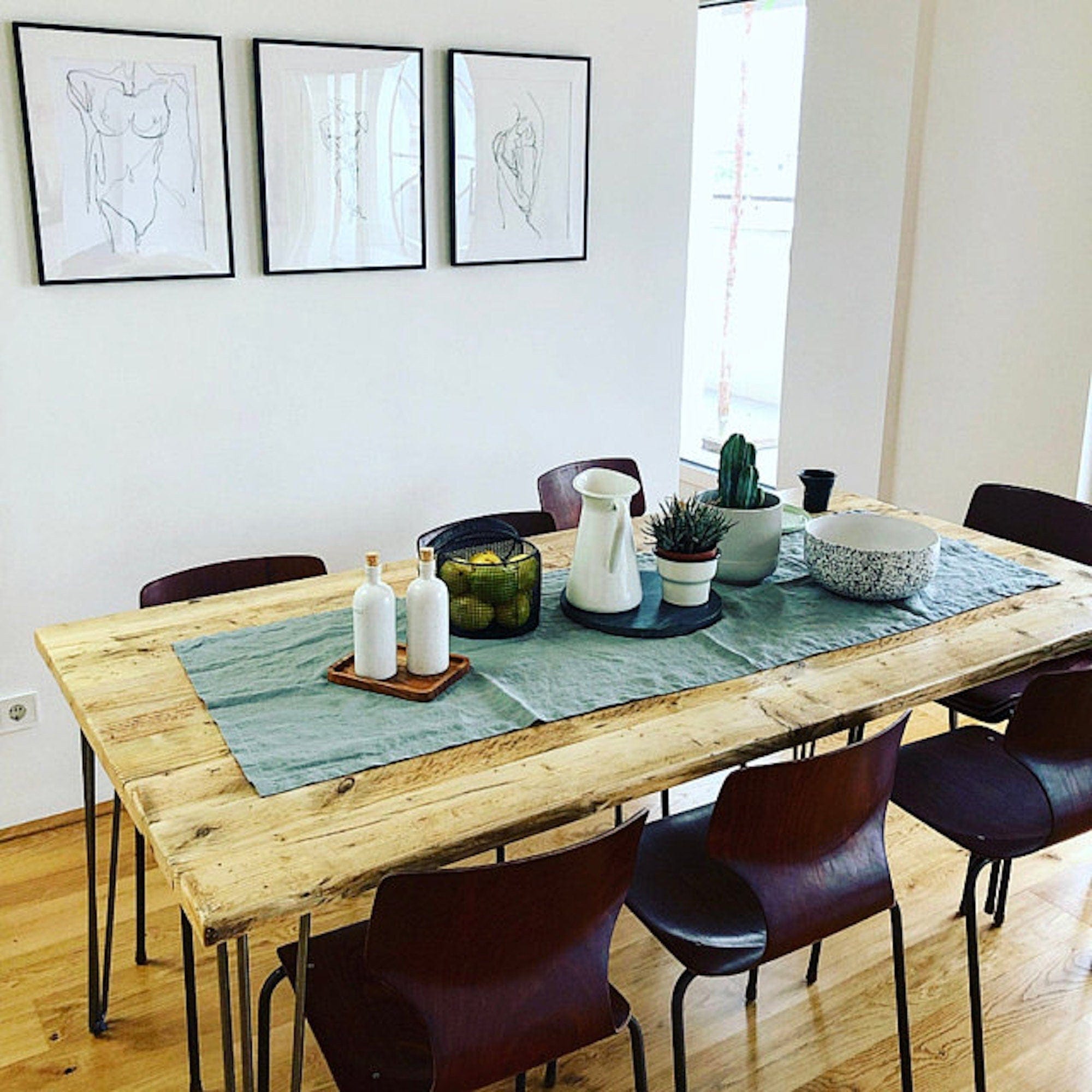 7MAGOKfurniture Kitchen & Dining Room Tables Dining Table on Hairpin Legs, Reclaimed Solid Wood, Customisable | RECLAIMED Collection