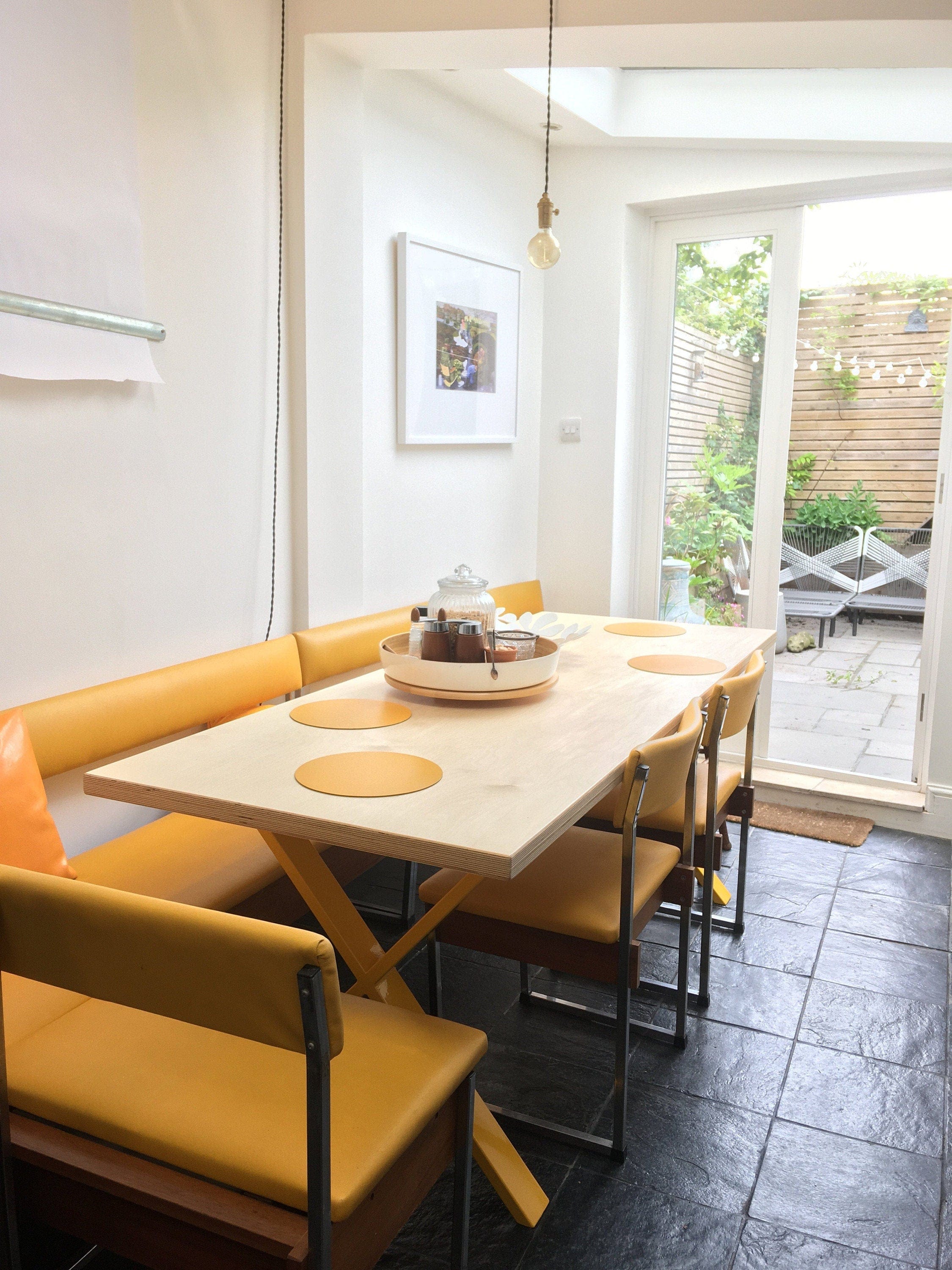 7MAGOKfurniture Kitchen & Dining Room Tables Rectangular Birch Plywood Dining Tabl, Seats 2-10, Steel Legs / BIRCH PLY Collection