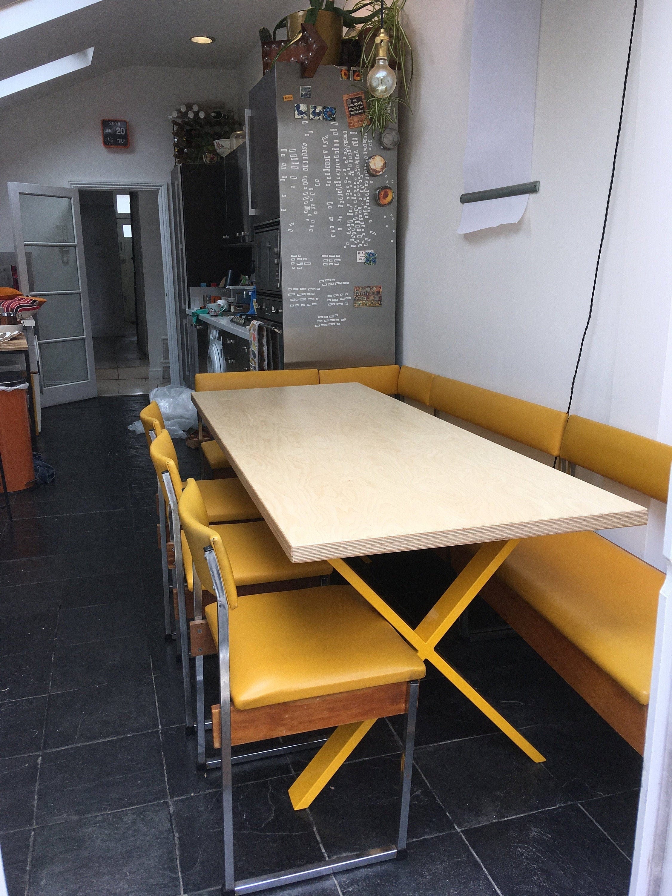 7MAGOKfurniture Kitchen & Dining Room Tables Rectangular Birch Plywood Dining Tabl, Seats 2-10, Steel Legs / BIRCH PLY Collection