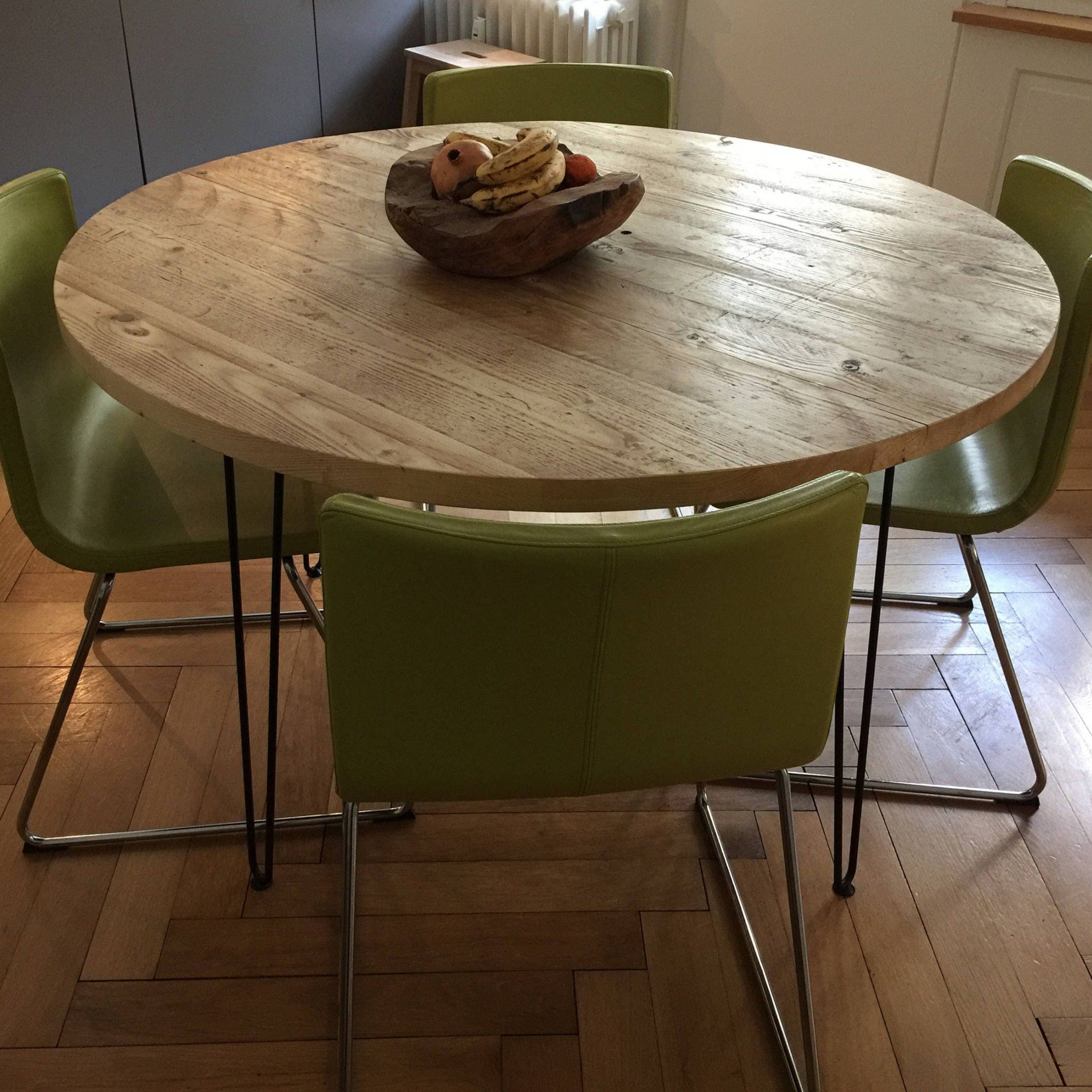 7MAGOKfurniture Kitchen & Dining Room Tables Round Dining Table, 4 & 6 Seater, Reclaimed Wood on Hairpin Legs | RECLAIMED Collection