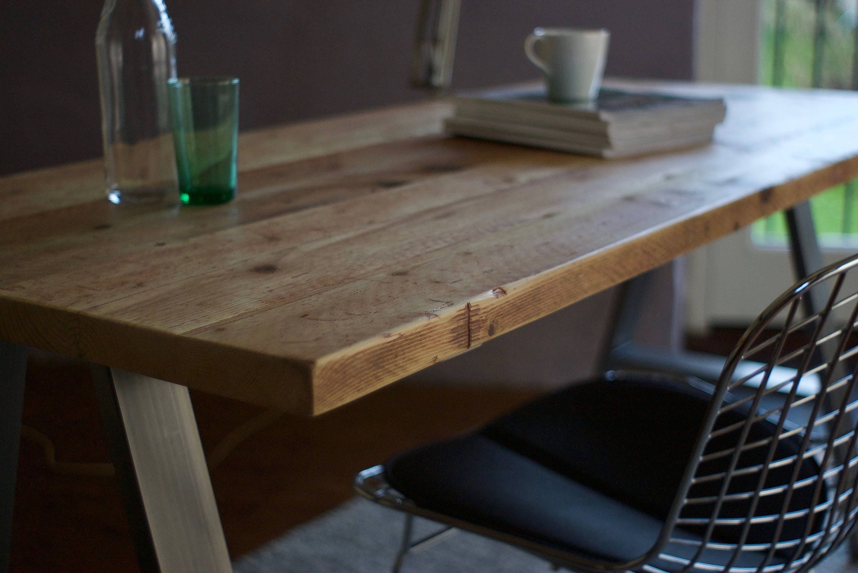 WFH study desk, reclaimed wood, A-Frame Steel legs, INDUSTRIAL Collection