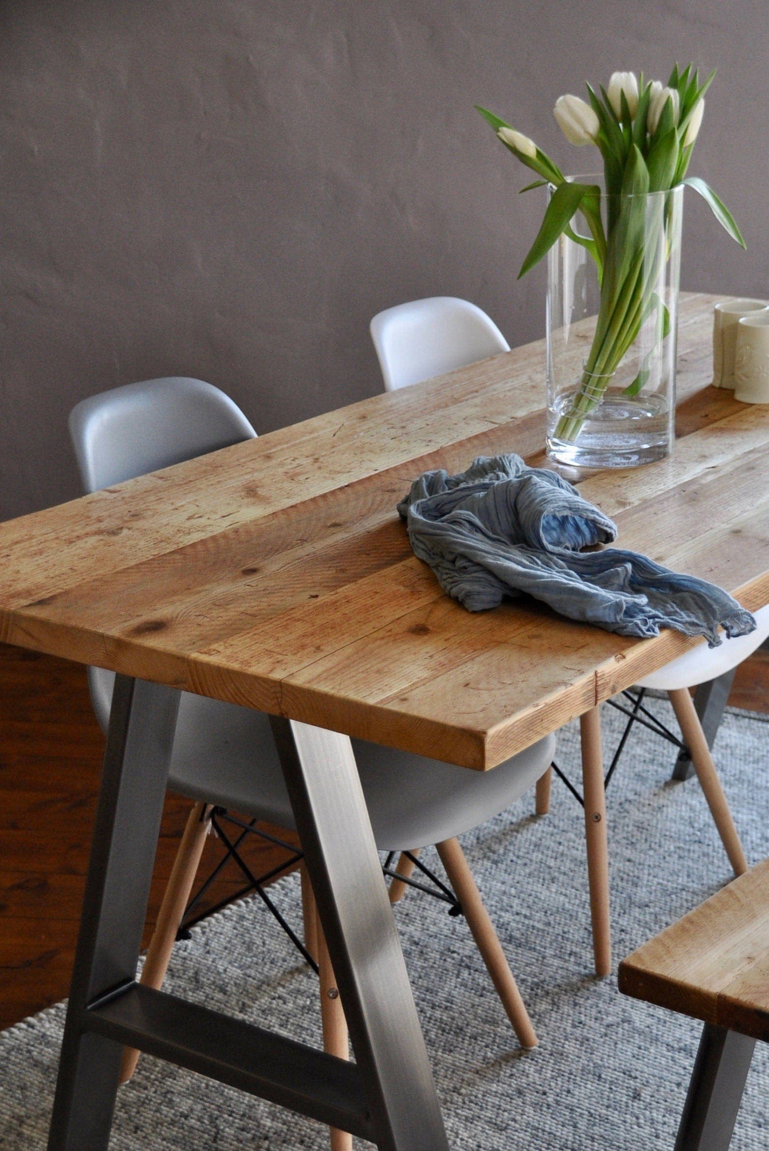 Industrial Dining Table, Reclaimed Wood on A-Frame Steel Legs / INDUSTRIAL Collection