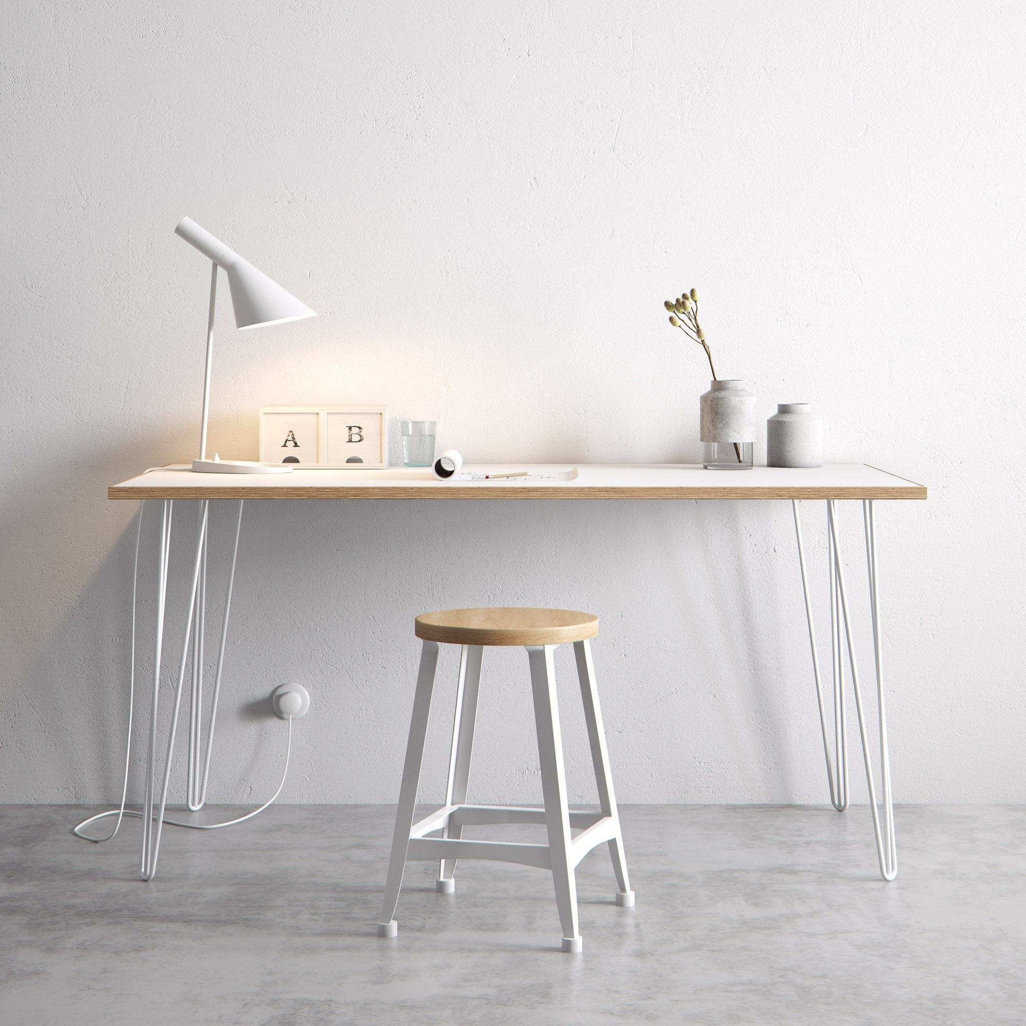 Office Desk, Formica Top on Hairpin legs / BIRCH PLY collection