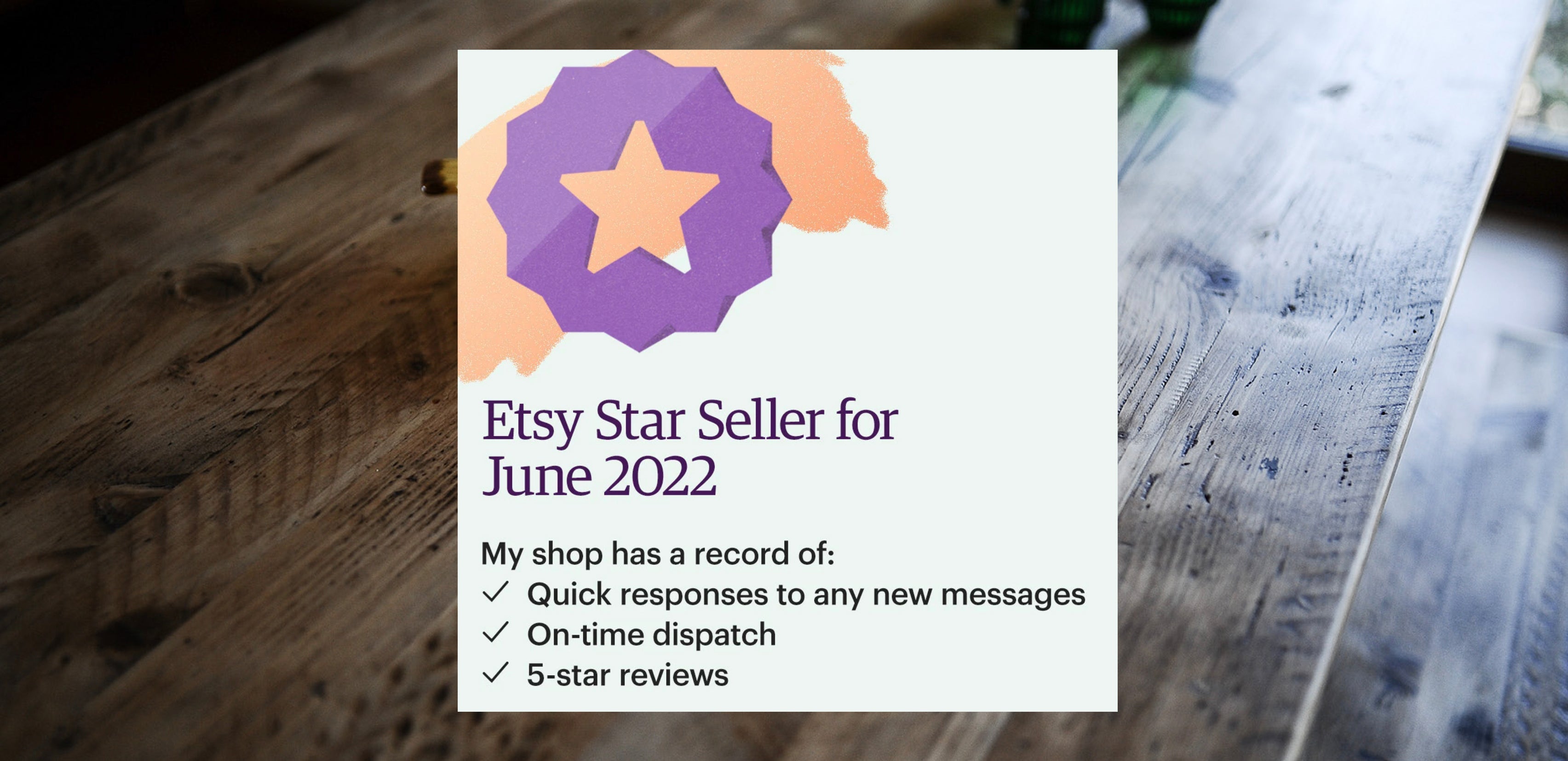 ETSY Star Seller Award for Excellent Customer Service