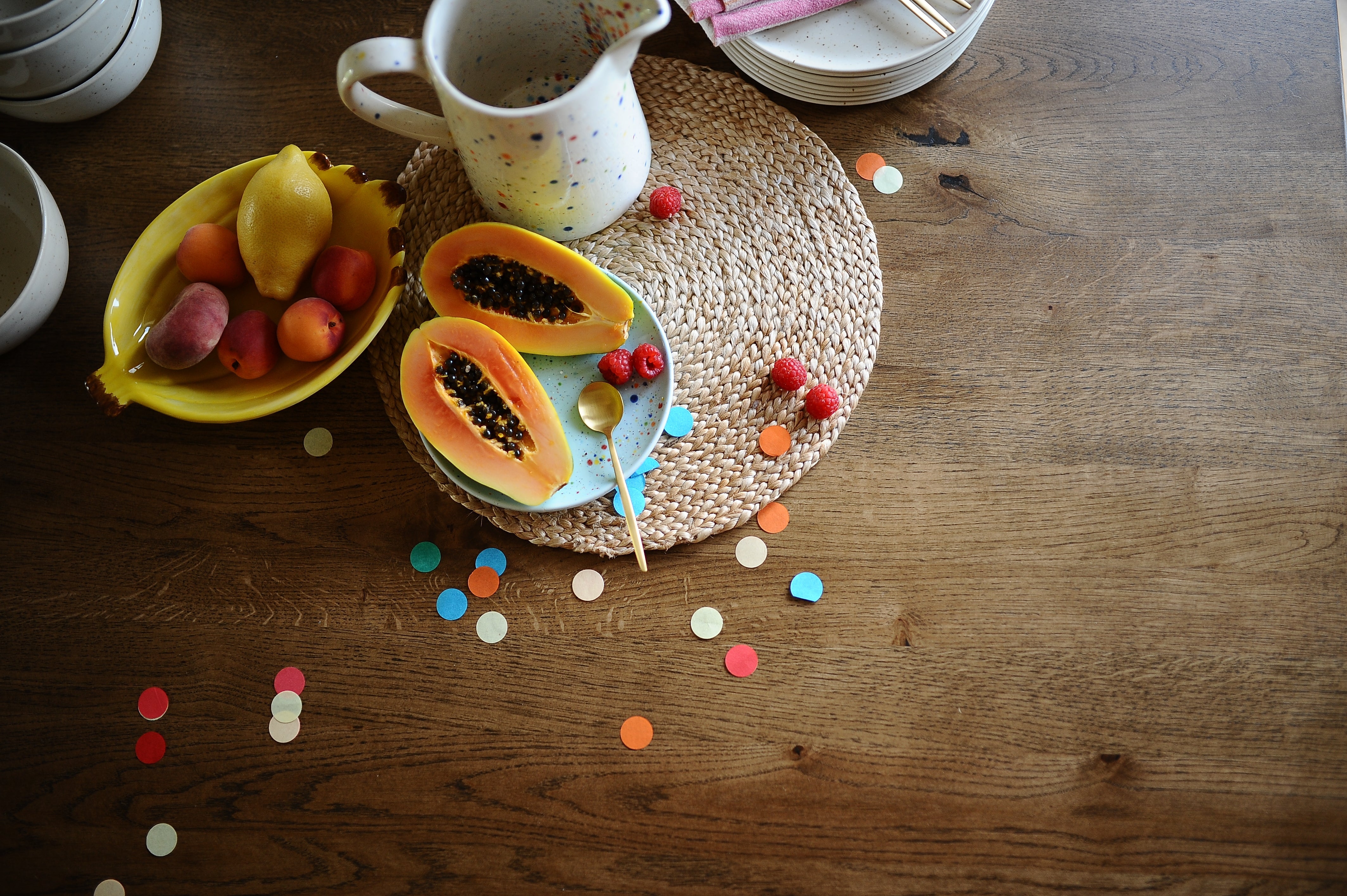 Solid Oak Wood Dining Table Set from the oakwell collection in natural finish with two benches set in kitchen