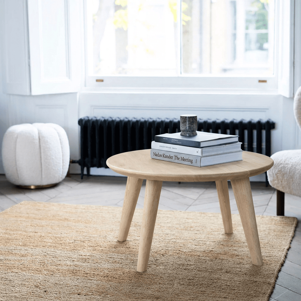7MAGOKfurniture Coffee Tables Solid Oak Round Coffee Table with Bevelled Edge, Scandinavian Design | KANTAR Collection