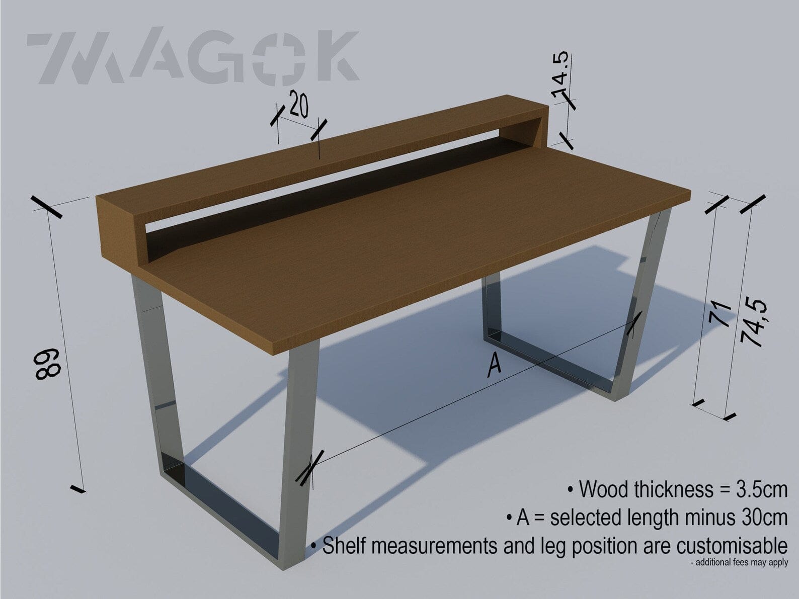 7MAGOKfurniture Desks Desk with Monitor Stand, Reclaimed Wood on Steel V-Frame Legs | INDUSTRIAL Collection