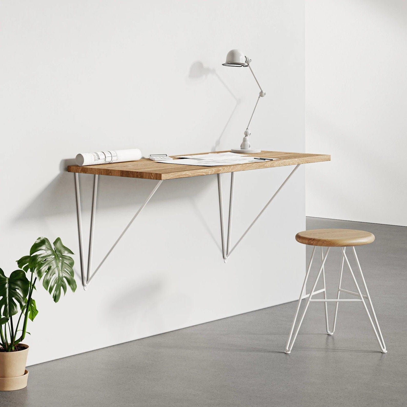 7MAGOKfurniture Desks Oak Desk on Hairpin Wall Brackets, Minimalist, Customisable | DESK Collection