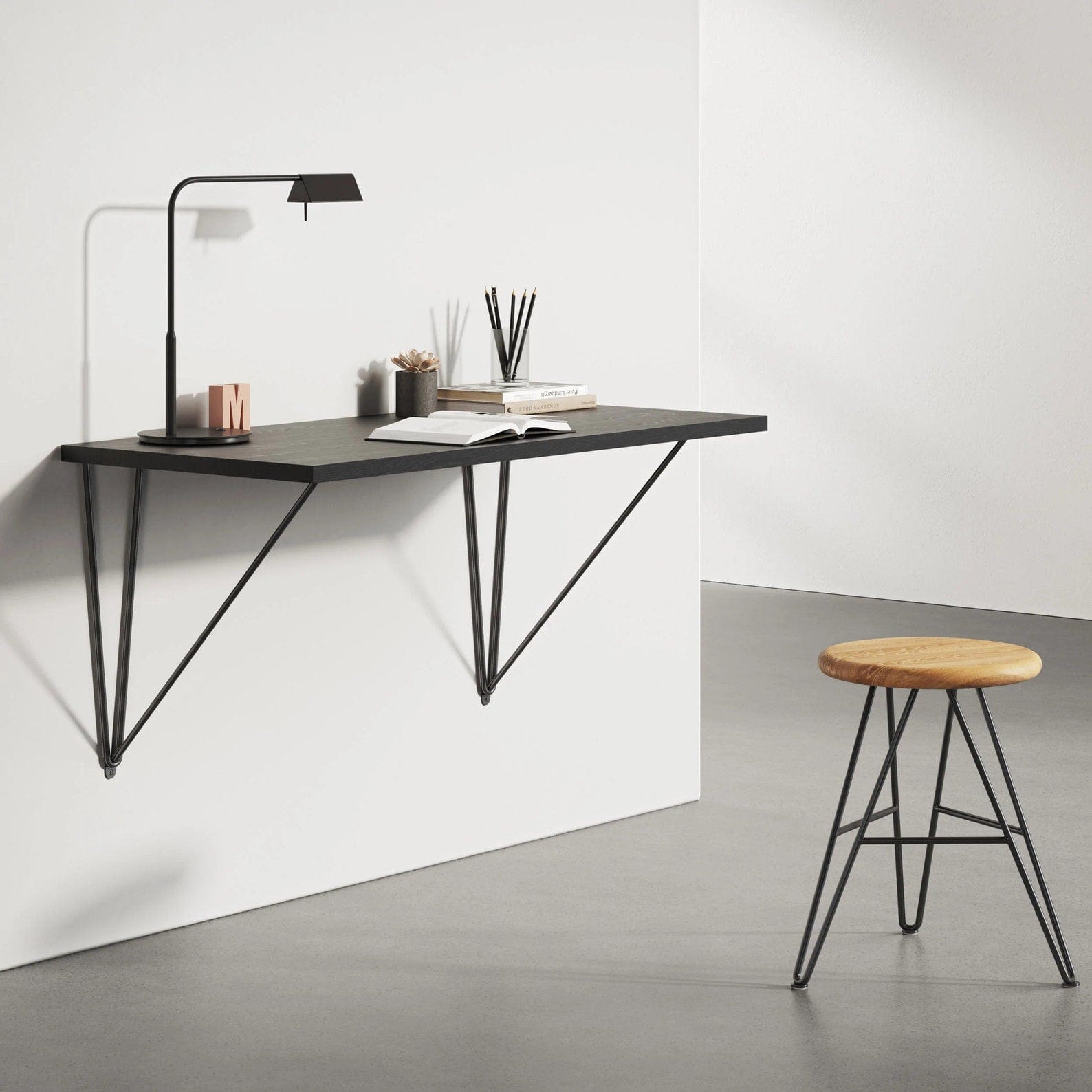 7MAGOKfurniture Desks Oak Desk on Hairpin Wall Brackets, Minimalist, Customisable | DESK Collection