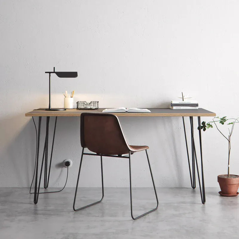 7MAGOKfurniture Desks Office Desk, Grey Formica Plywood Top & Hairpin Legs | BIRCH PLY Collection