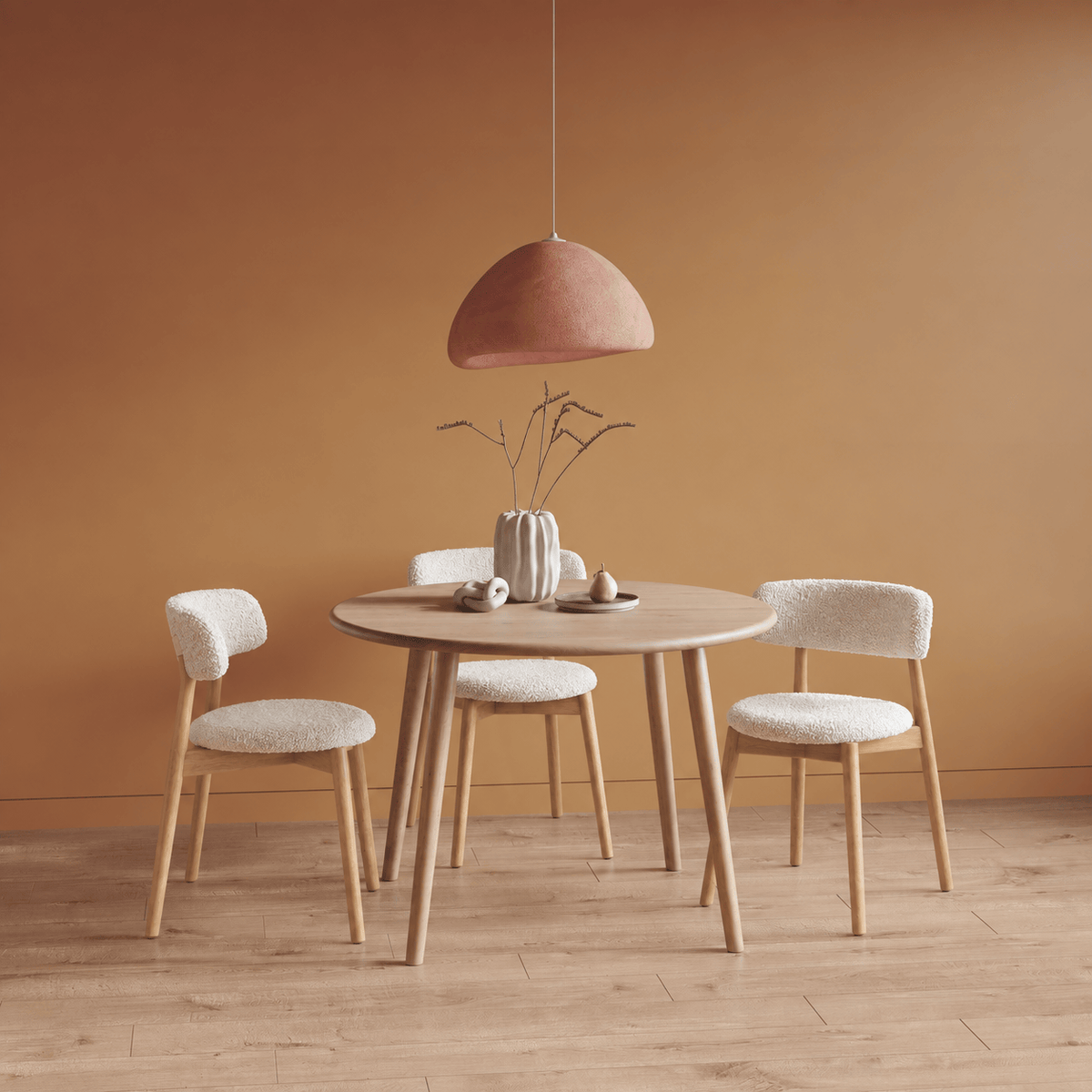 7MAGOKfurniture Dining Table & Chair Set KALMA Round Dining Table & PARIS Wood Dining Chairs Set | KALMA Collection