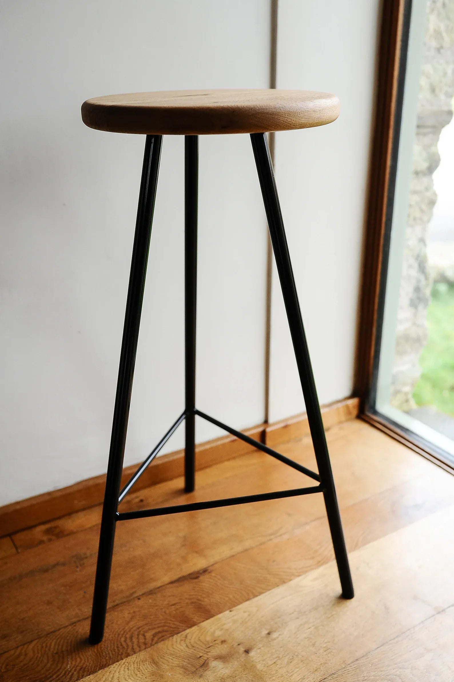 7MAGOKfurniture Kitchen & Dining chairs Solid Oak & Steel High Stool | Handmade in UK