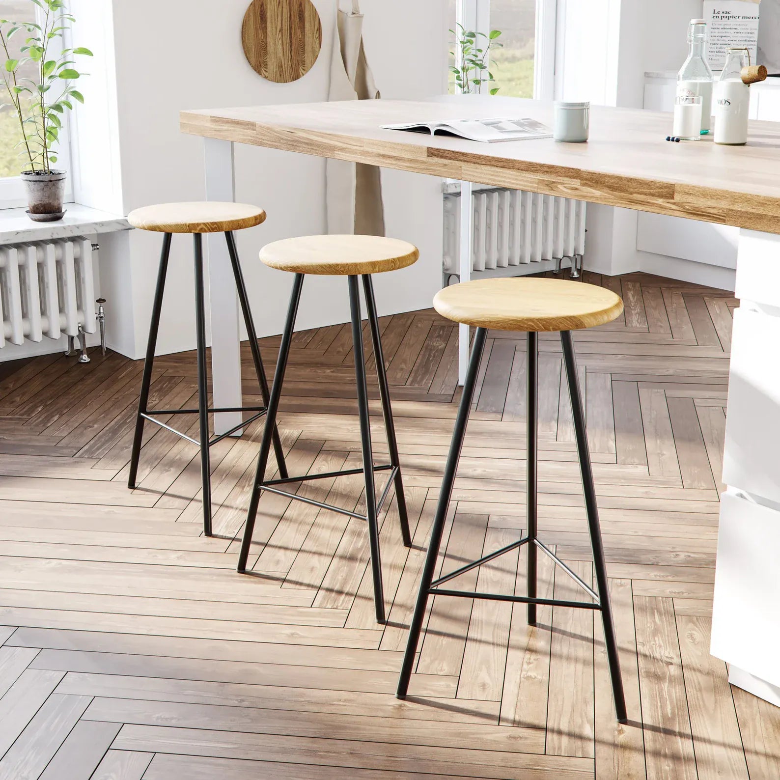 7MAGOKfurniture Kitchen & Dining chairs Solid Oak & Steel High Stool | Handmade in UK