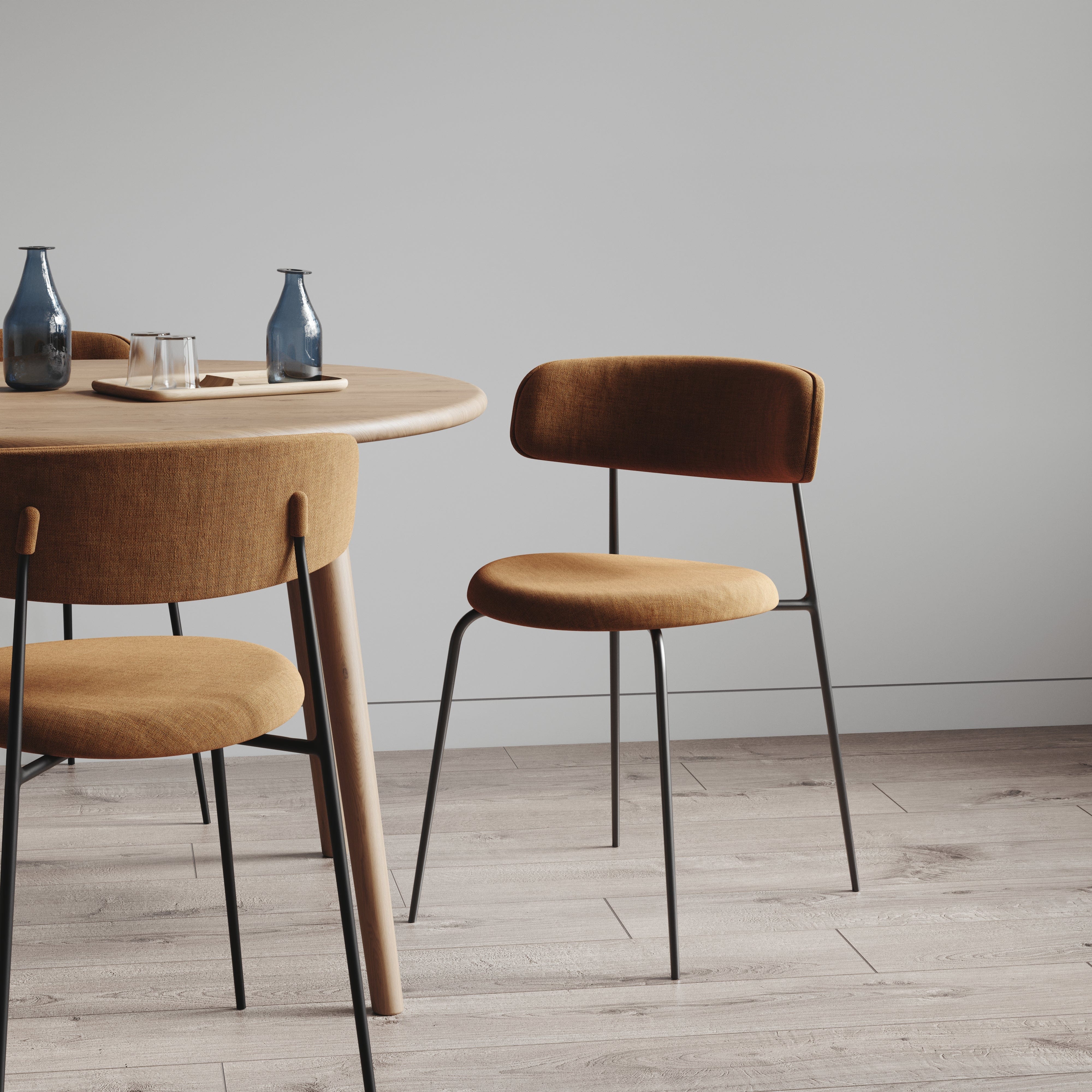 7MAGOKfurniture Kitchen & Dining chairs Upholstered Dining Chair, Brown & White Fabric, Steel Legs | x2 PARIS Chairs (brown)