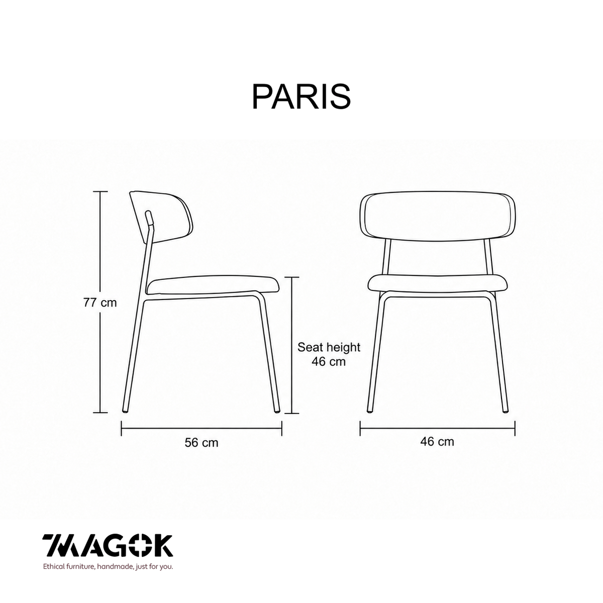 7MAGOKfurniture Kitchen & Dining chairs Upholstered Dining Chair Set, Fabric Seat, Steel Legs | PARIS (white)